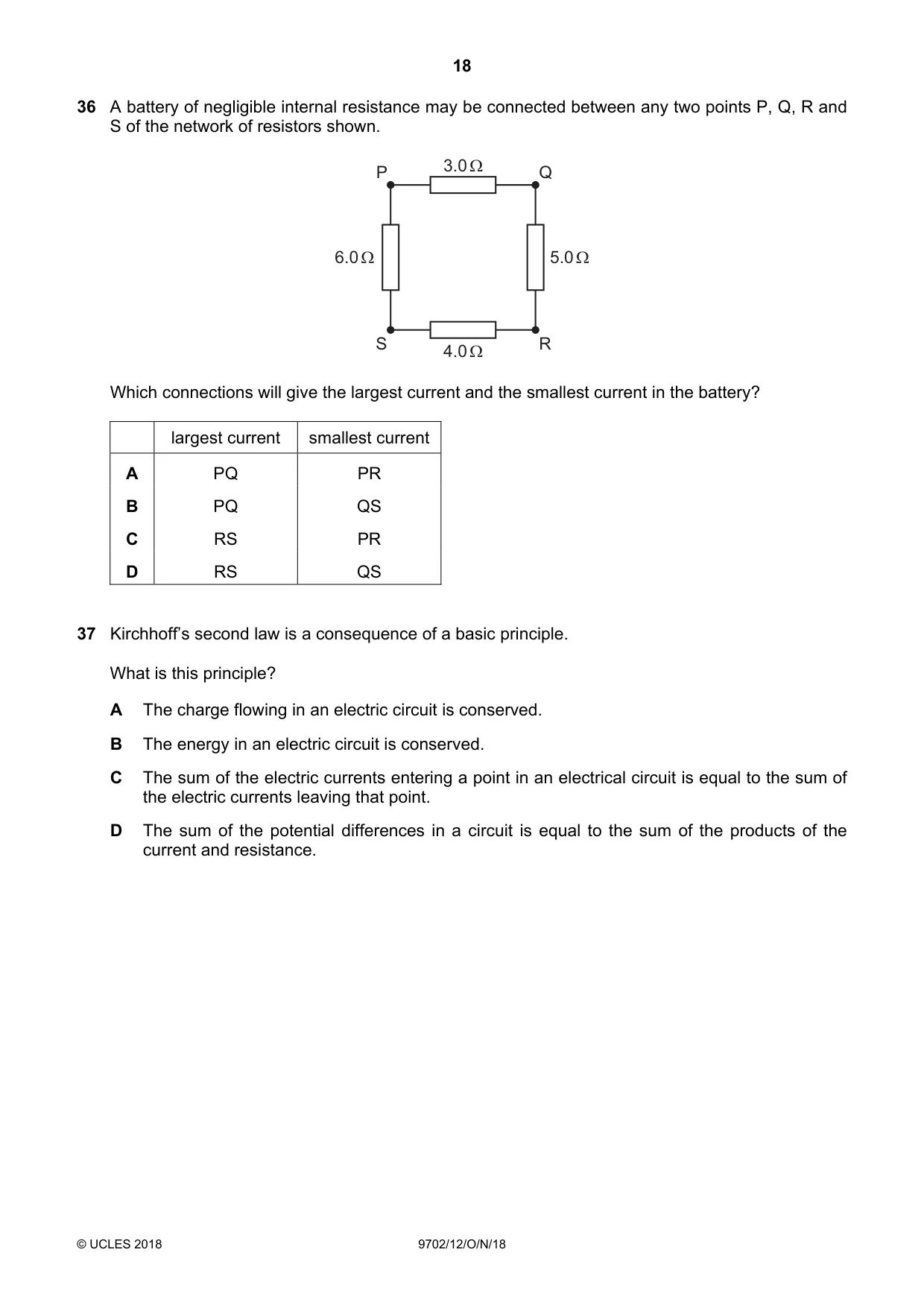 Cambridge A Level Physics 9702 2018 Oct/Nov Paper 1 · Variant 2 question paper, page 18 of 20