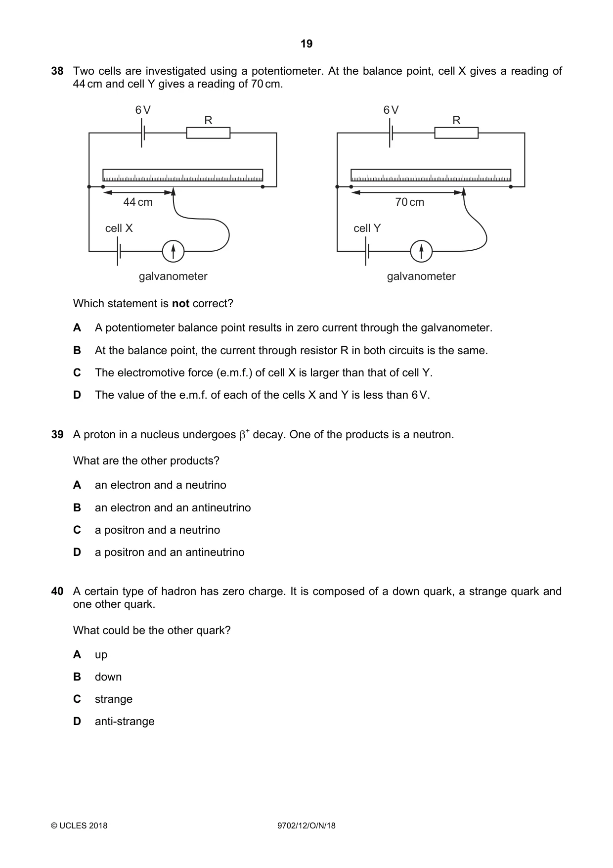 Cambridge A Level Physics 9702 2018 Oct/Nov Paper 1 · Variant 2 question paper, page 19 of 20