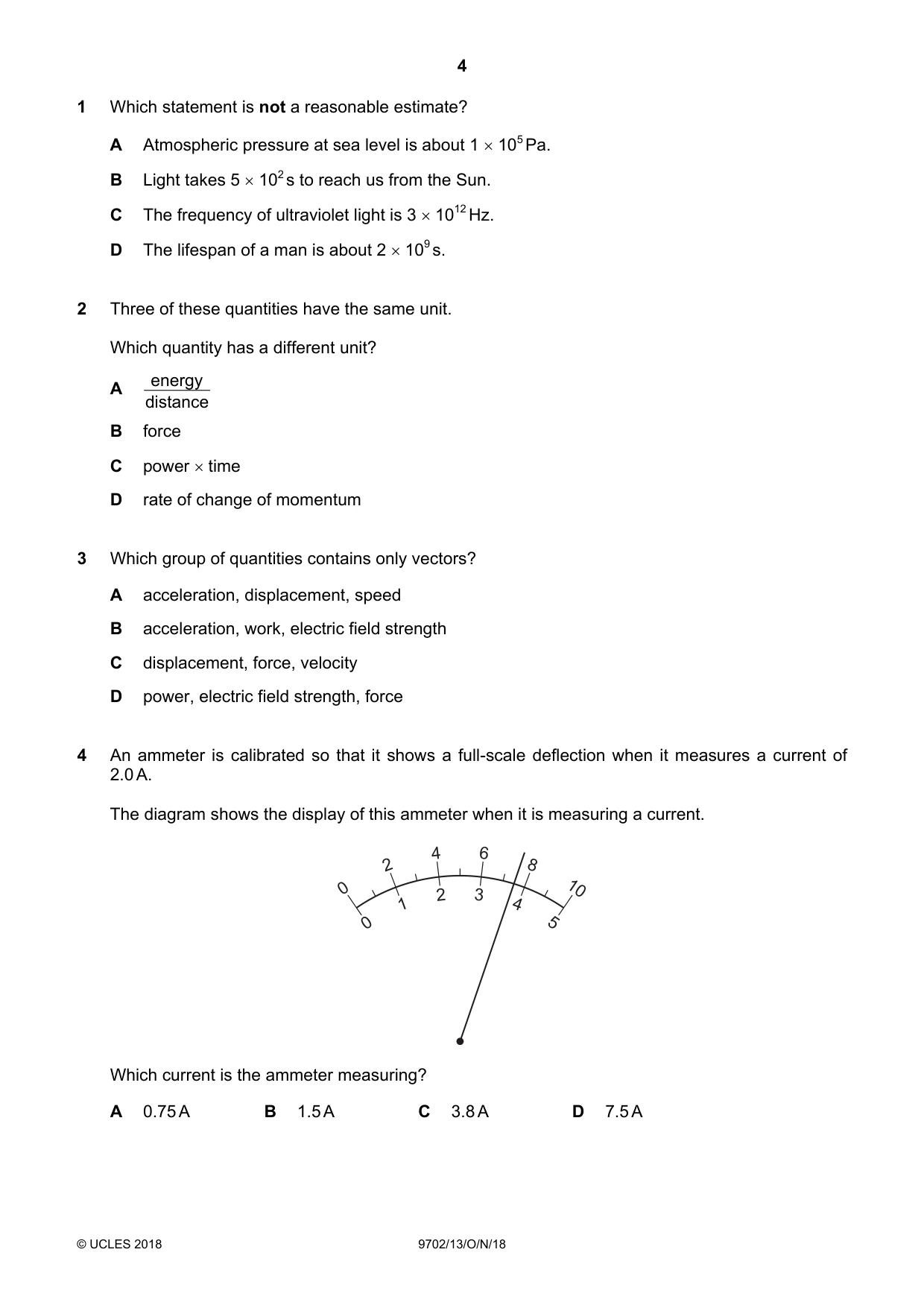 Cambridge A Level Physics 9702 2018 Oct/Nov Paper 1 · Variant 3 question paper, page 4 of 20