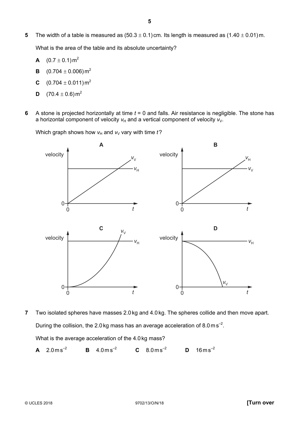 Cambridge A Level Physics 9702 2018 Oct/Nov Paper 1 · Variant 3 question paper, page 5 of 20
