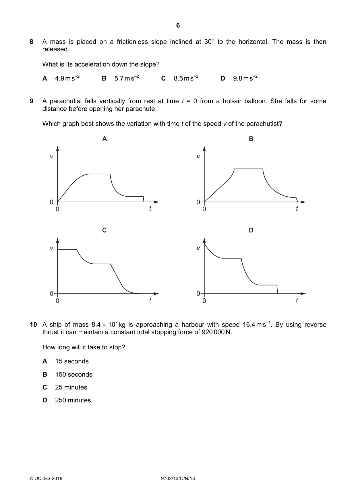 Cambridge A Level Physics 9702 2018 Oct/Nov Paper 1 · Variant 3 question paper, page 6 of 20