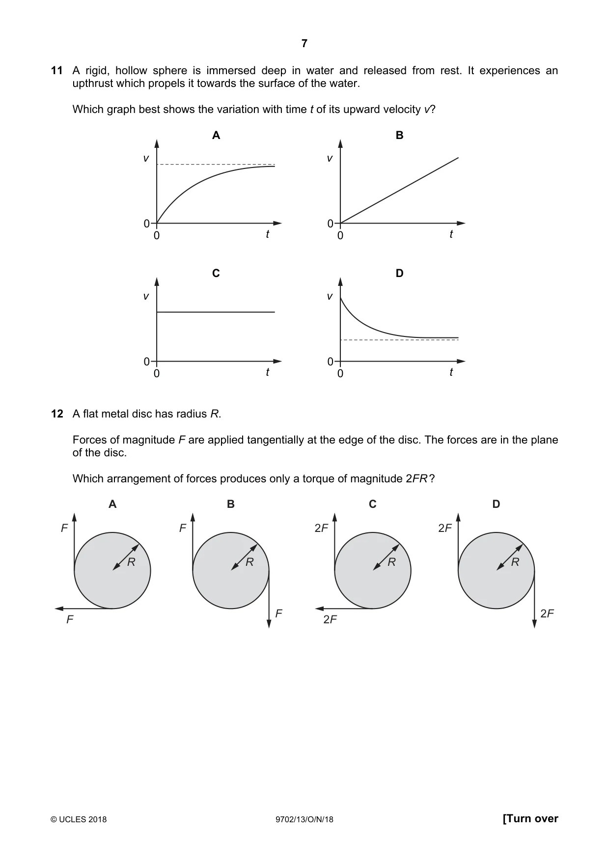 Cambridge A Level Physics 9702 2018 Oct/Nov Paper 1 · Variant 3 question paper, page 7 of 20