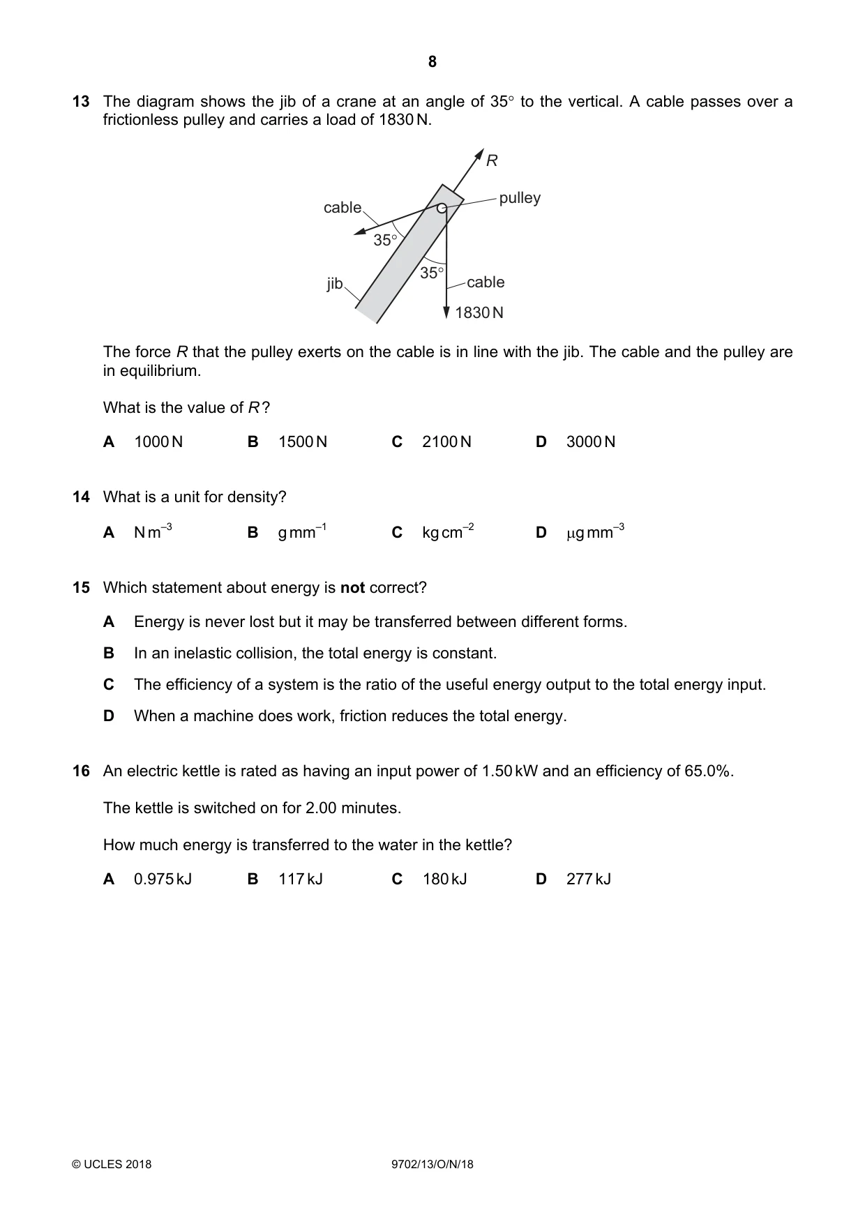 Cambridge A Level Physics 9702 2018 Oct/Nov Paper 1 · Variant 3 question paper, page 8 of 20