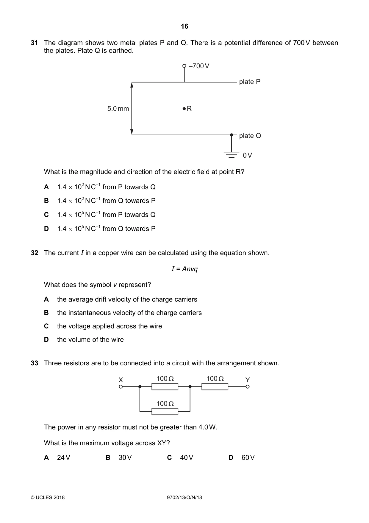Cambridge A Level Physics 9702 2018 Oct/Nov Paper 1 · Variant 3 question paper, page 16 of 20