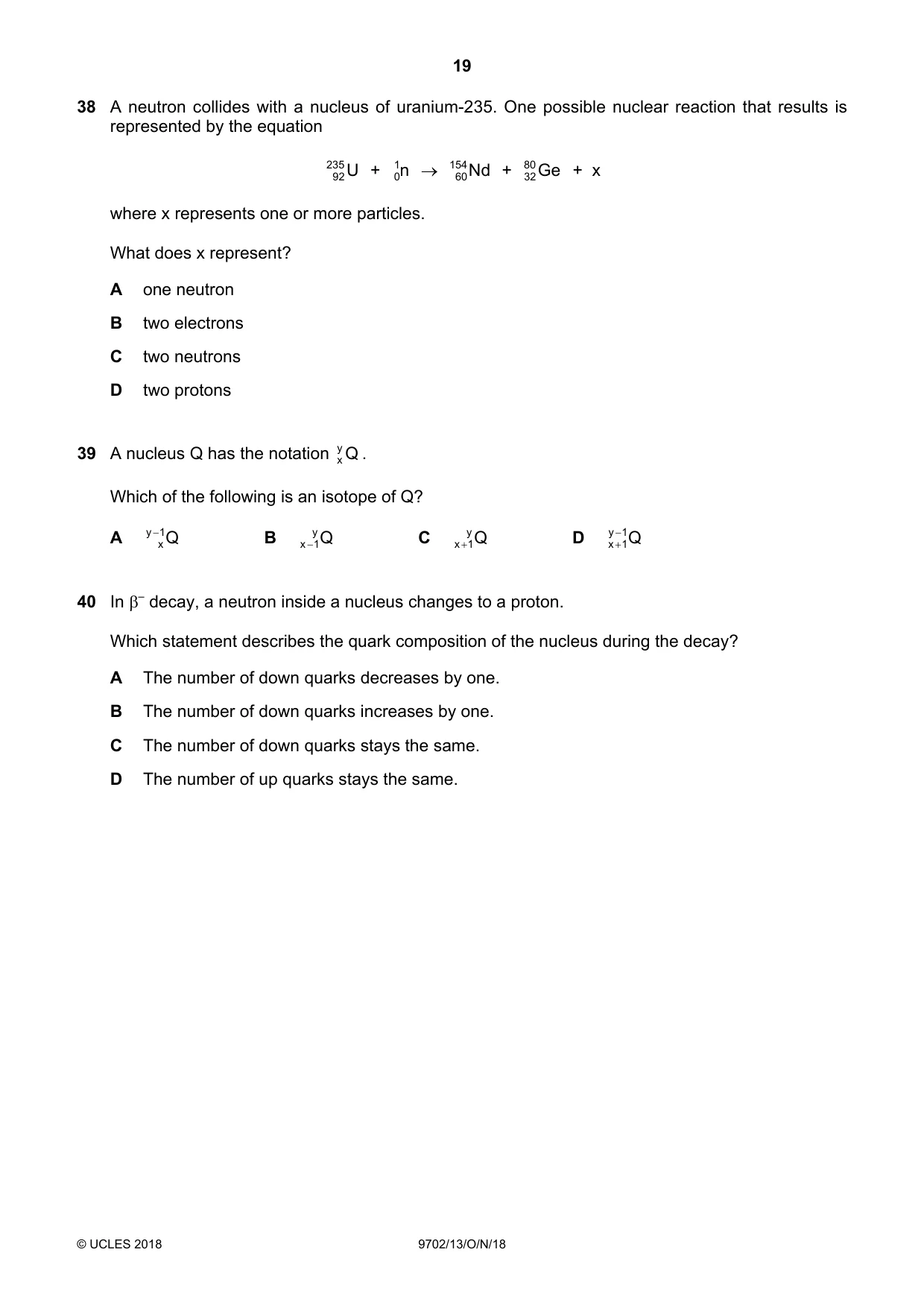 Cambridge A Level Physics 9702 2018 Oct/Nov Paper 1 · Variant 3 question paper, page 19 of 20
