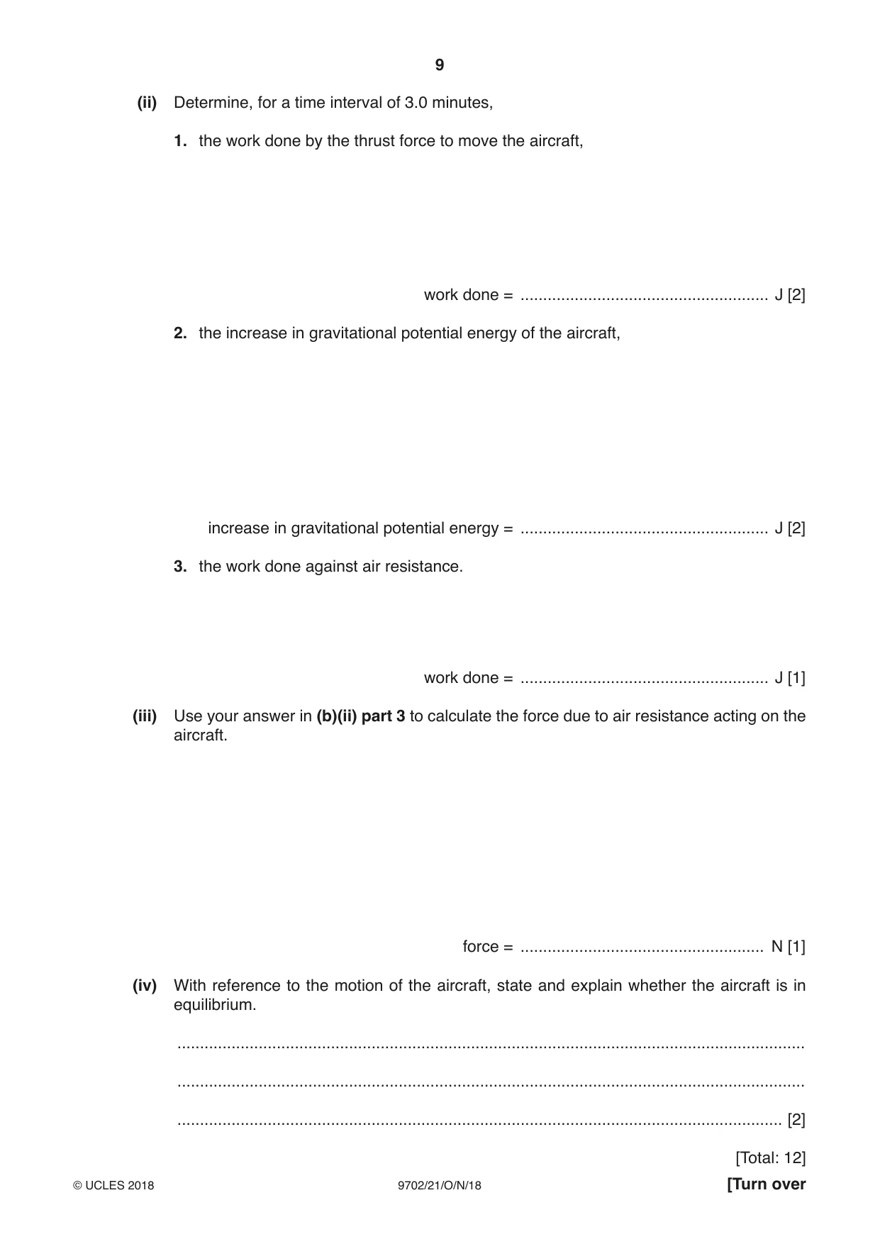 Cambridge A Level Physics 9702 2018 Oct/Nov Paper 2 · Variant 1 question paper, page 9 of 16