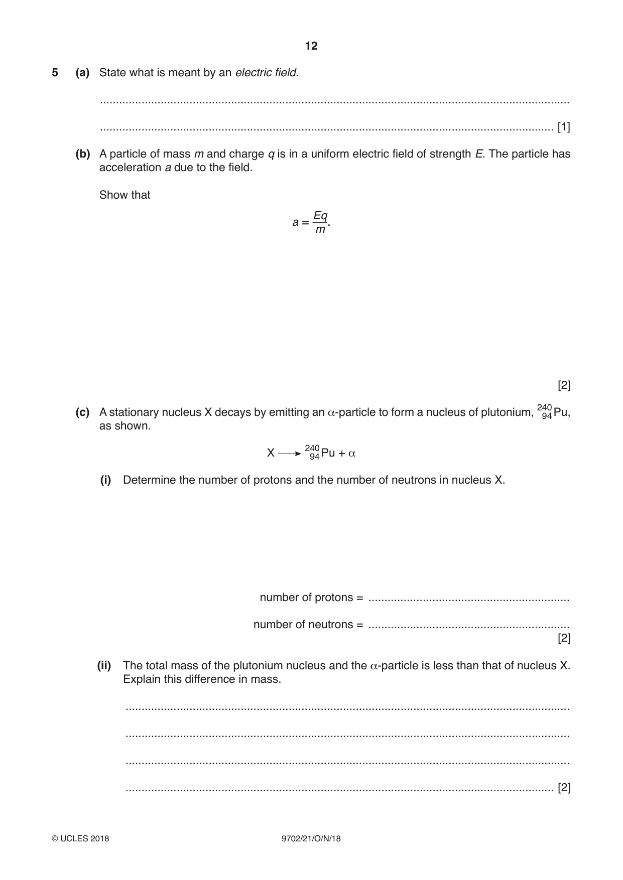 Cambridge A Level Physics 9702 2018 Oct/Nov Paper 2 · Variant 1 question paper, page 12 of 16