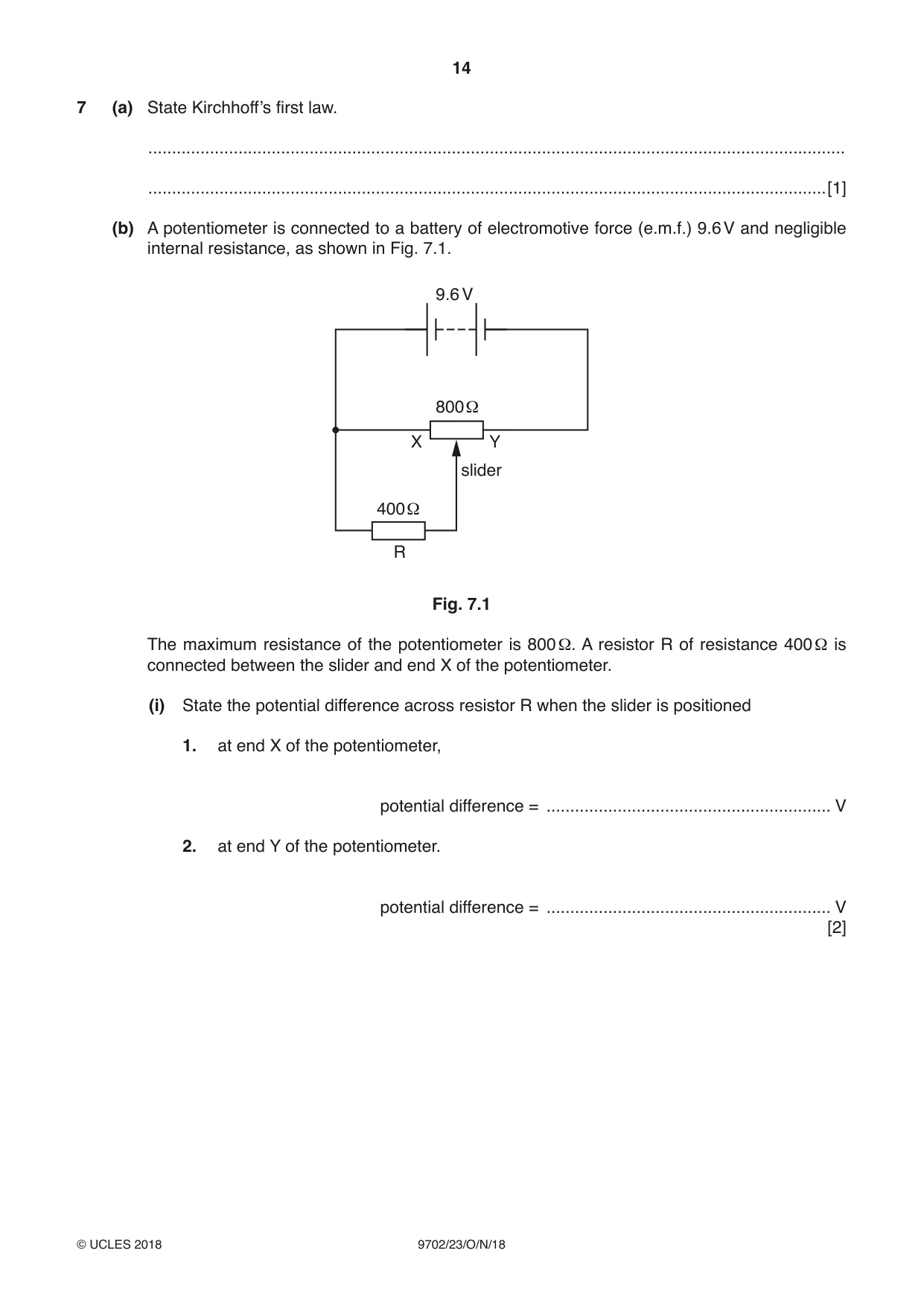 Cambridge A Level Physics 9702 2018 Oct/Nov Paper 2 · Variant 3 question paper, page 14 of 16