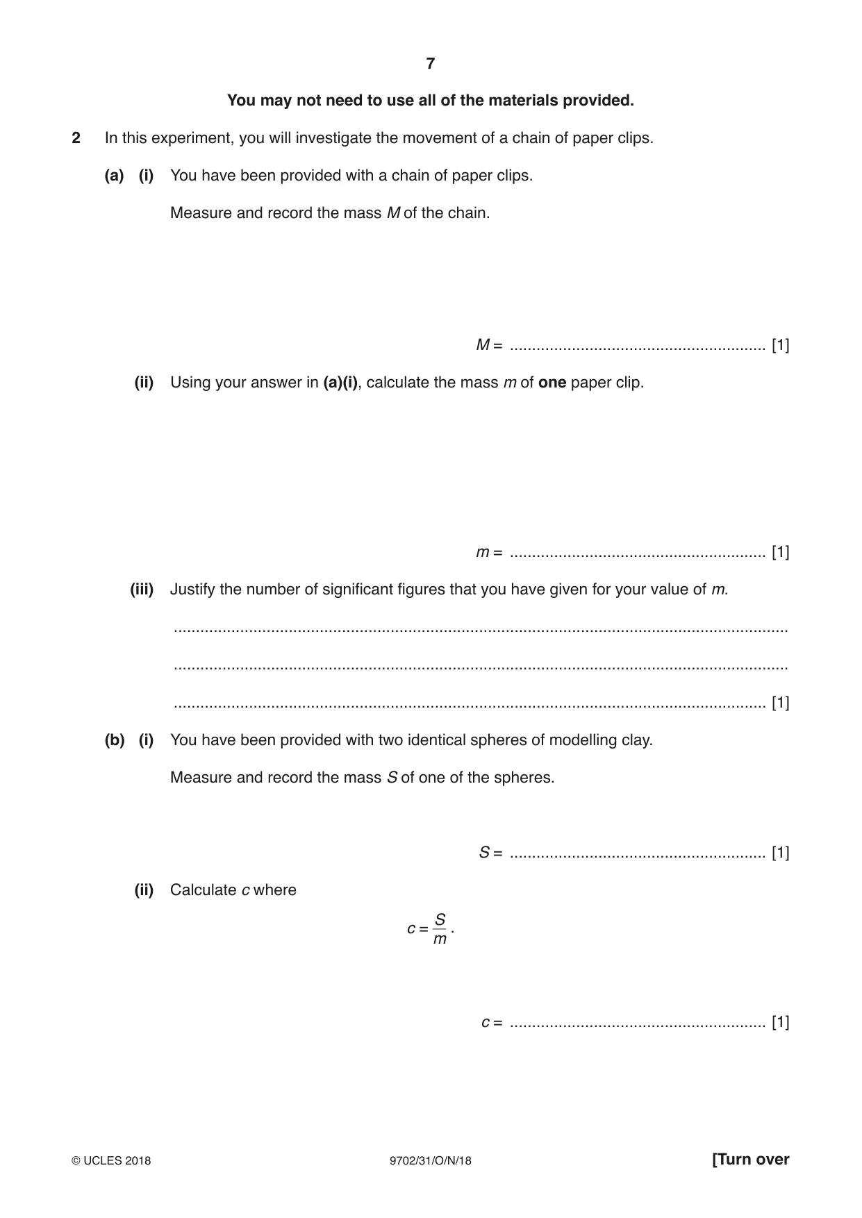 Cambridge A Level Physics 9702 2018 Oct/Nov Paper 3 · Variant 1 question paper, page 7 of 12