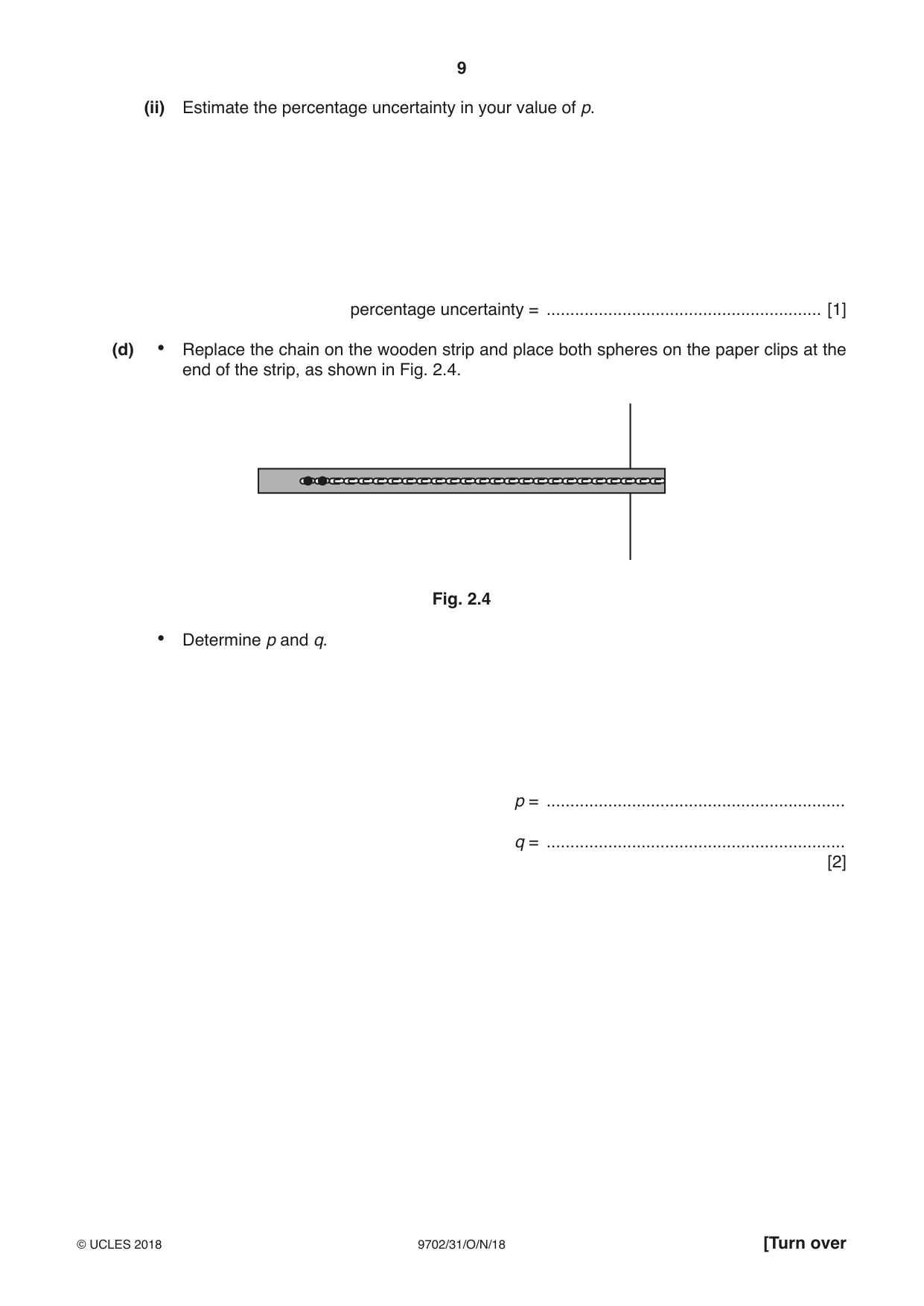 Cambridge A Level Physics 9702 2018 Oct/Nov Paper 3 · Variant 1 question paper, page 9 of 12