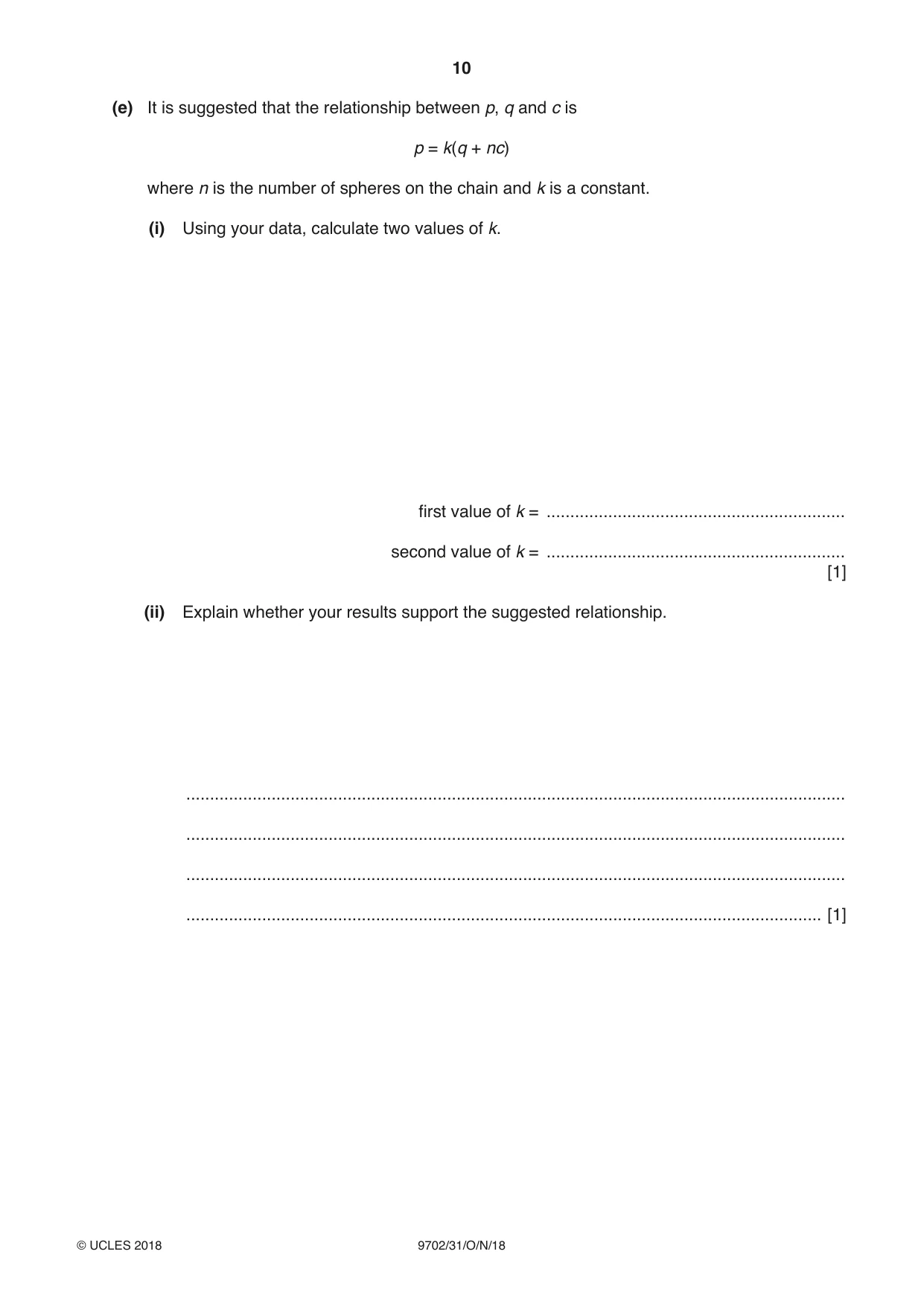Cambridge A Level Physics 9702 2018 Oct/Nov Paper 3 · Variant 1 question paper, page 10 of 12