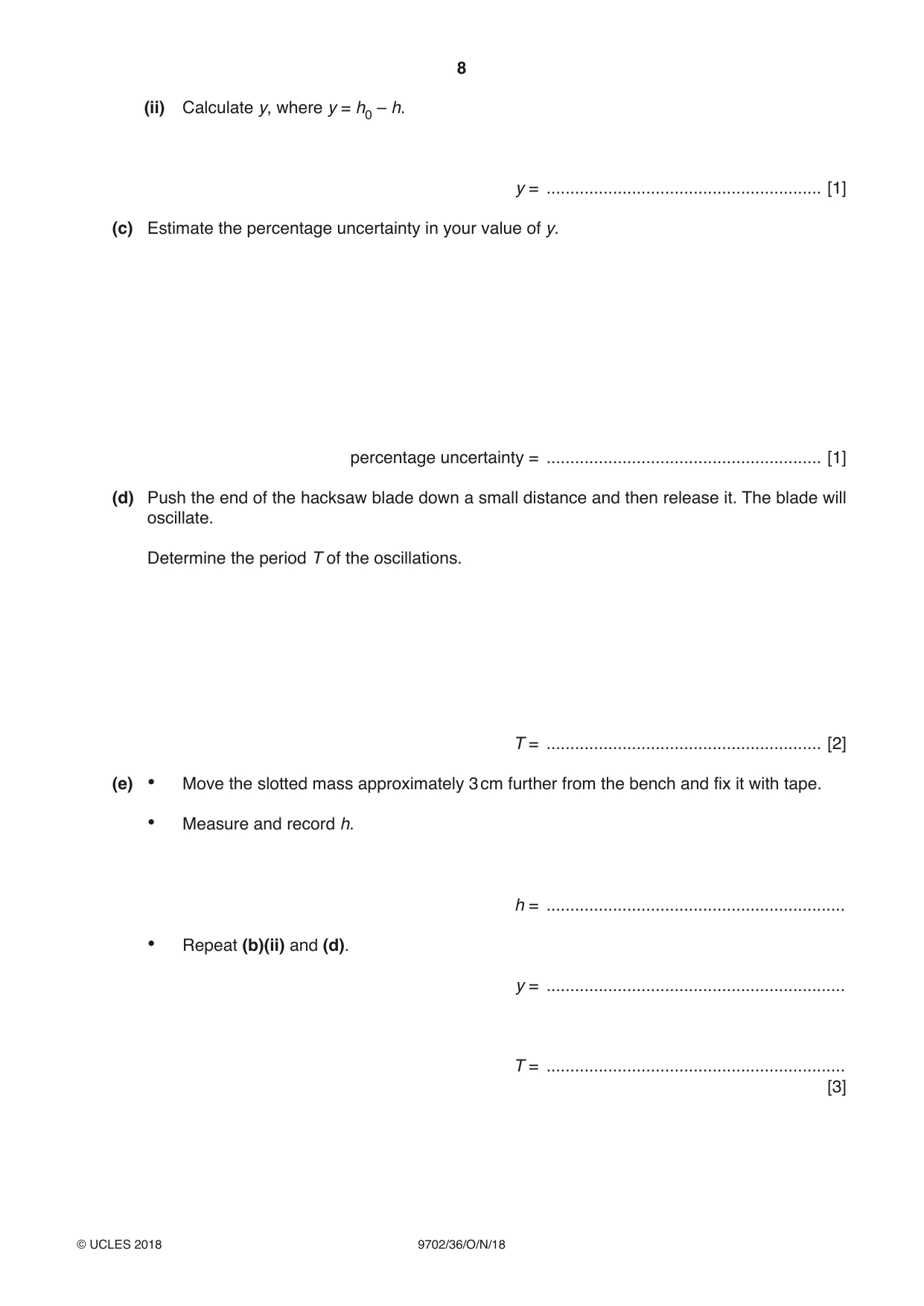 Cambridge A Level Physics 9702 2018 Oct/Nov Paper 3 · Variant 6 question paper, page 8 of 12