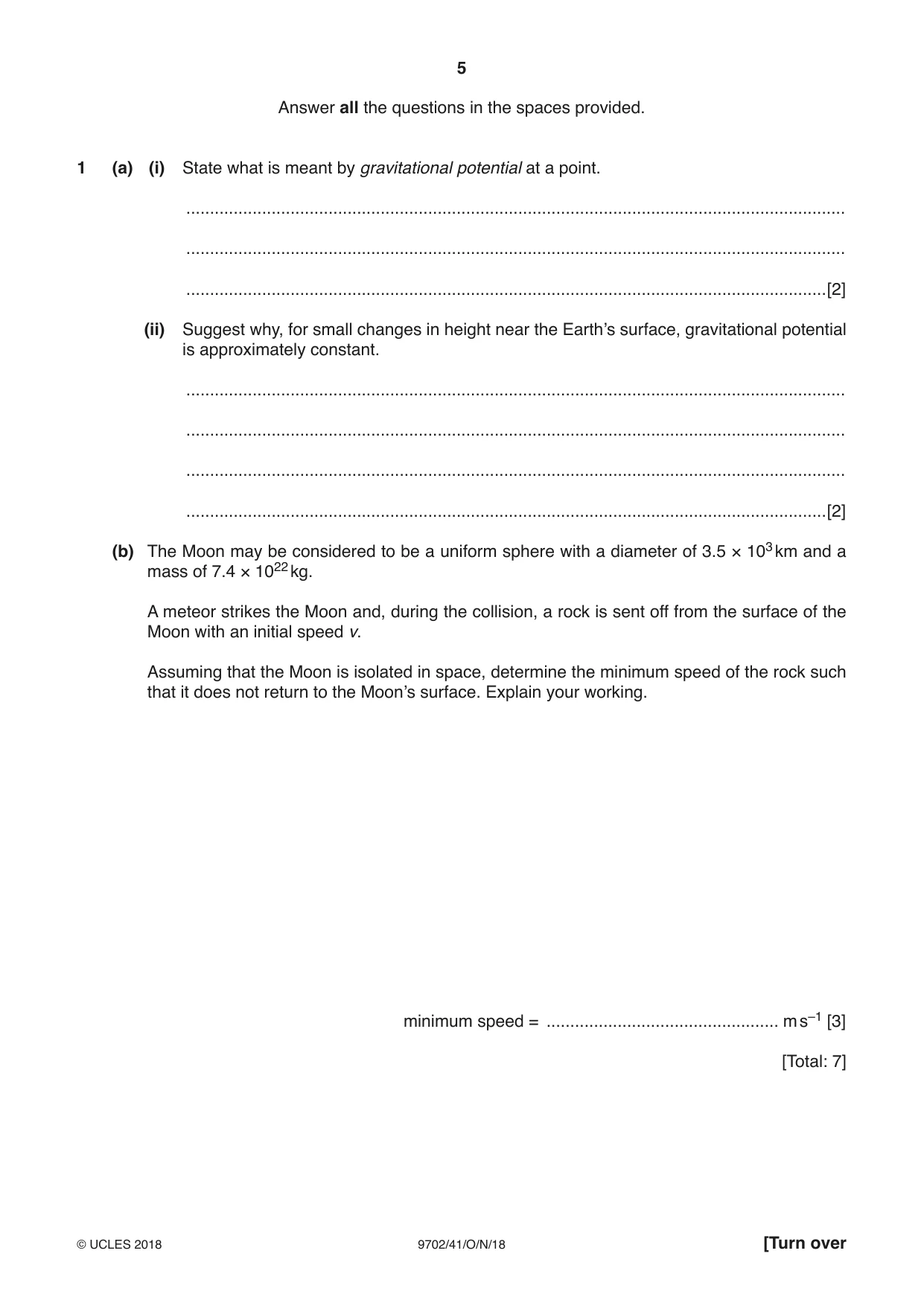Cambridge A Level Physics 9702 2018 Oct/Nov Paper 4 · Variant 1 question paper, page 5 of 28