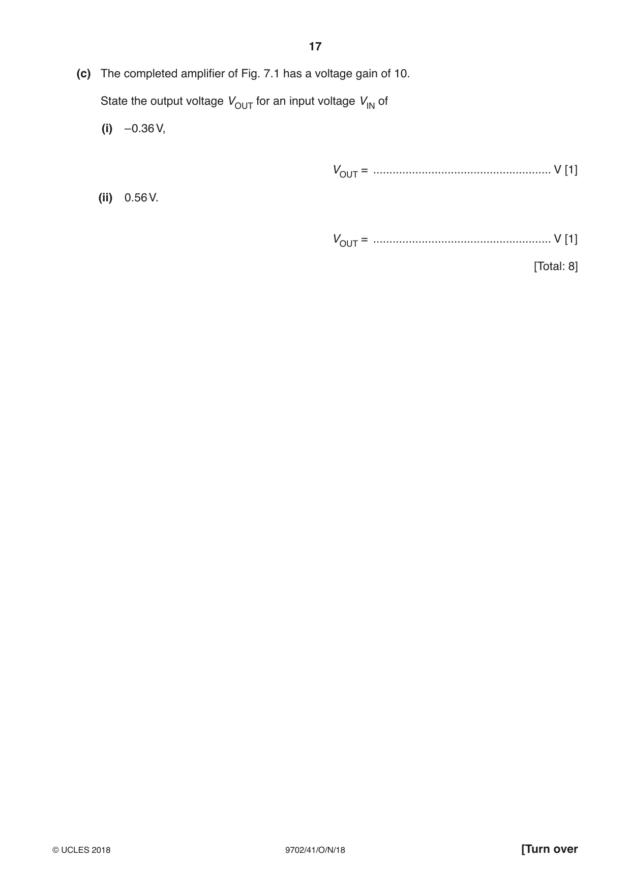 Cambridge A Level Physics 9702 2018 Oct/Nov Paper 4 · Variant 1 question paper, page 17 of 28