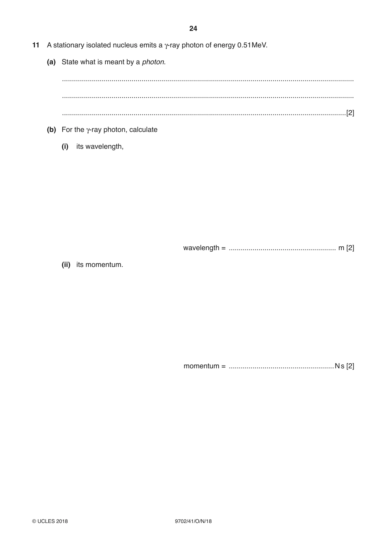 Cambridge A Level Physics 9702 2018 Oct/Nov Paper 4 · Variant 1 question paper, page 24 of 28