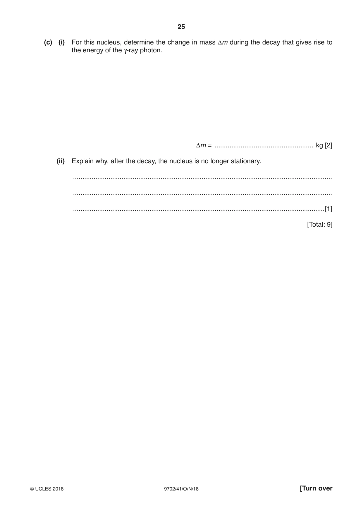 Cambridge A Level Physics 9702 2018 Oct/Nov Paper 4 · Variant 1 question paper, page 25 of 28