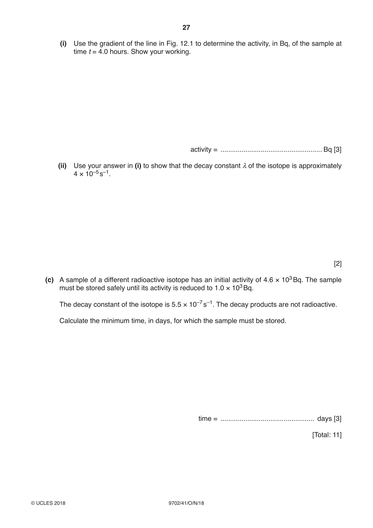 Cambridge A Level Physics 9702 2018 Oct/Nov Paper 4 · Variant 1 question paper, page 27 of 28