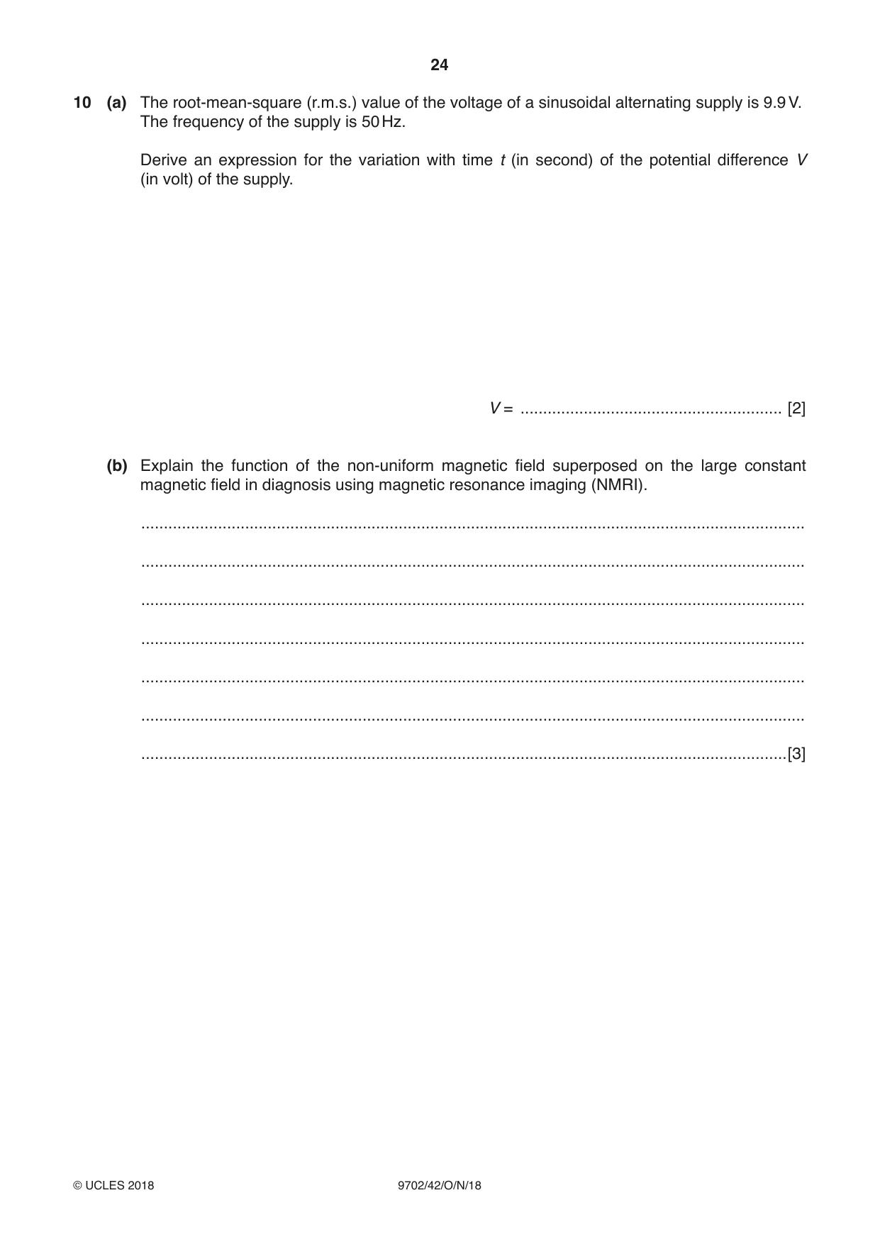 Cambridge A Level Physics 9702 2018 Oct/Nov Paper 4 · Variant 2 question paper, page 24 of 28