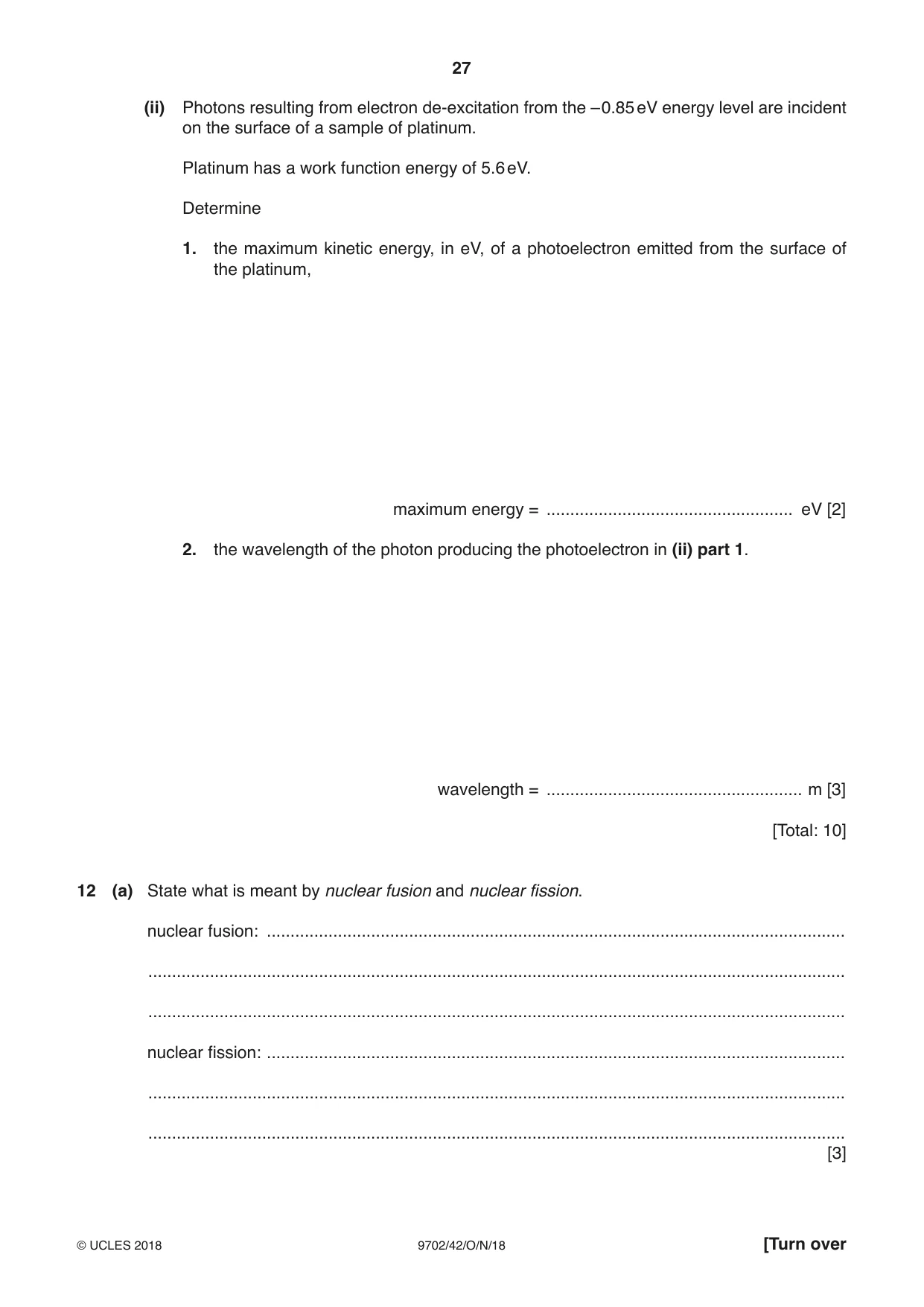Cambridge A Level Physics 9702 2018 Oct/Nov Paper 4 · Variant 2 question paper, page 27 of 28