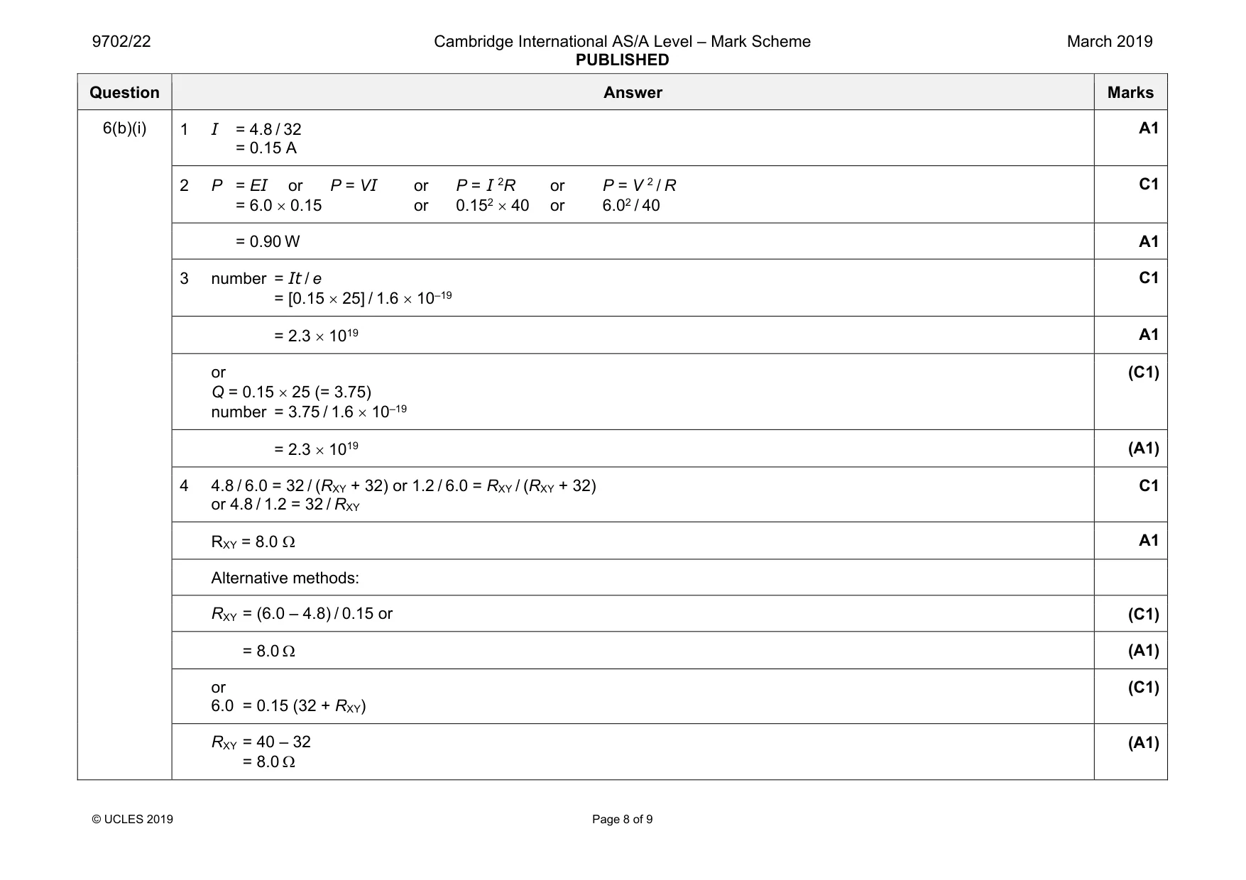 Mark scheme, page 8 of 9