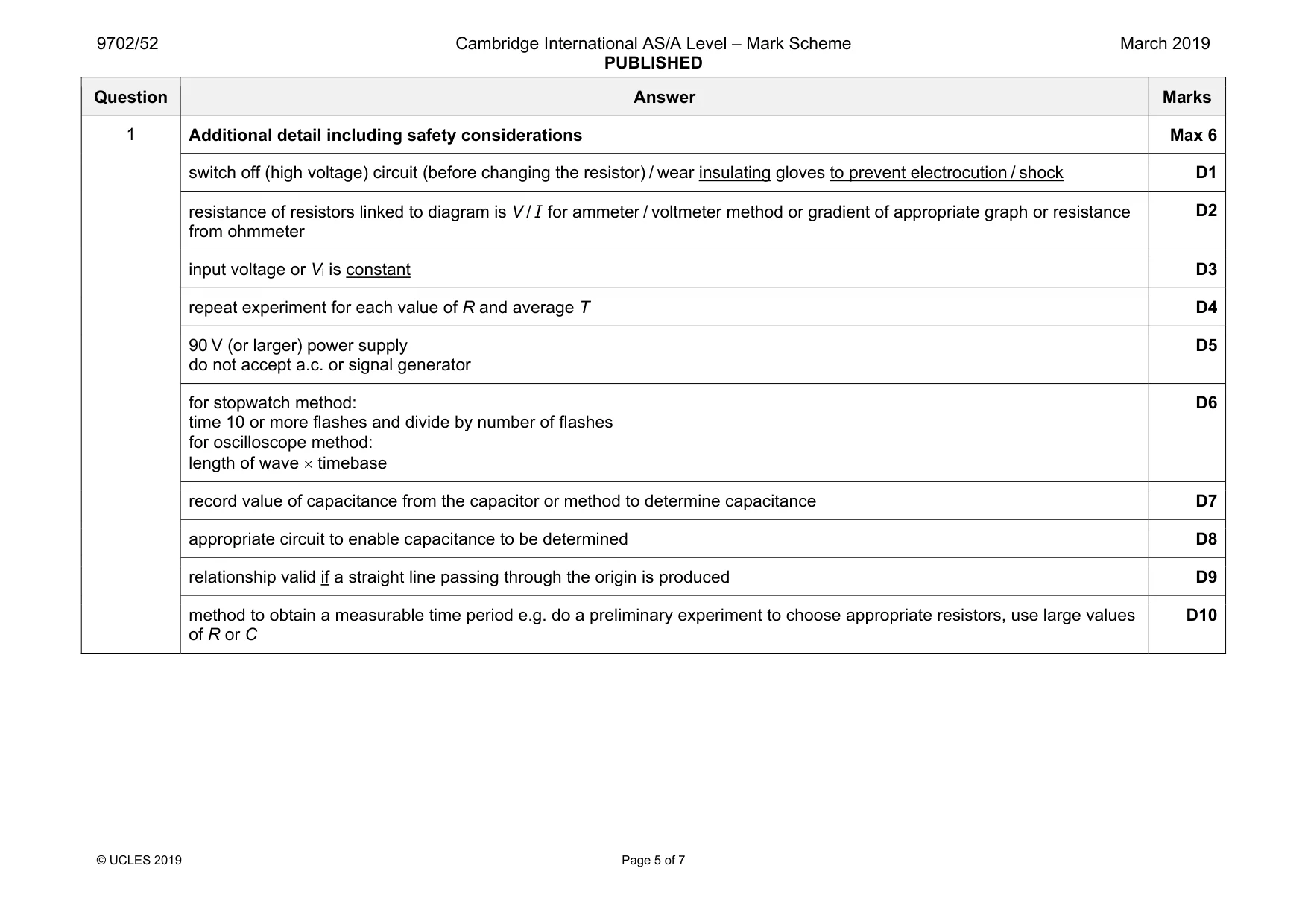 Mark scheme, page 5 of 7