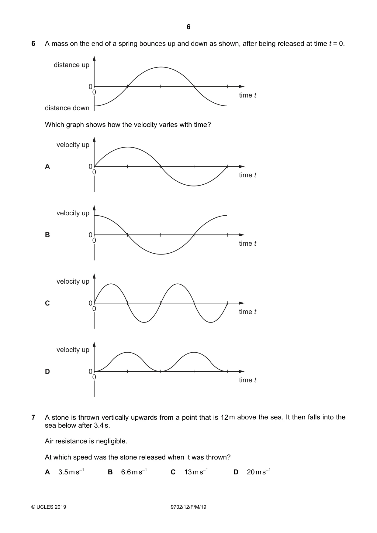 Cambridge A Level Physics 9702 2019 Feb/March Paper 1 · Variant 2 question paper, page 6 of 20