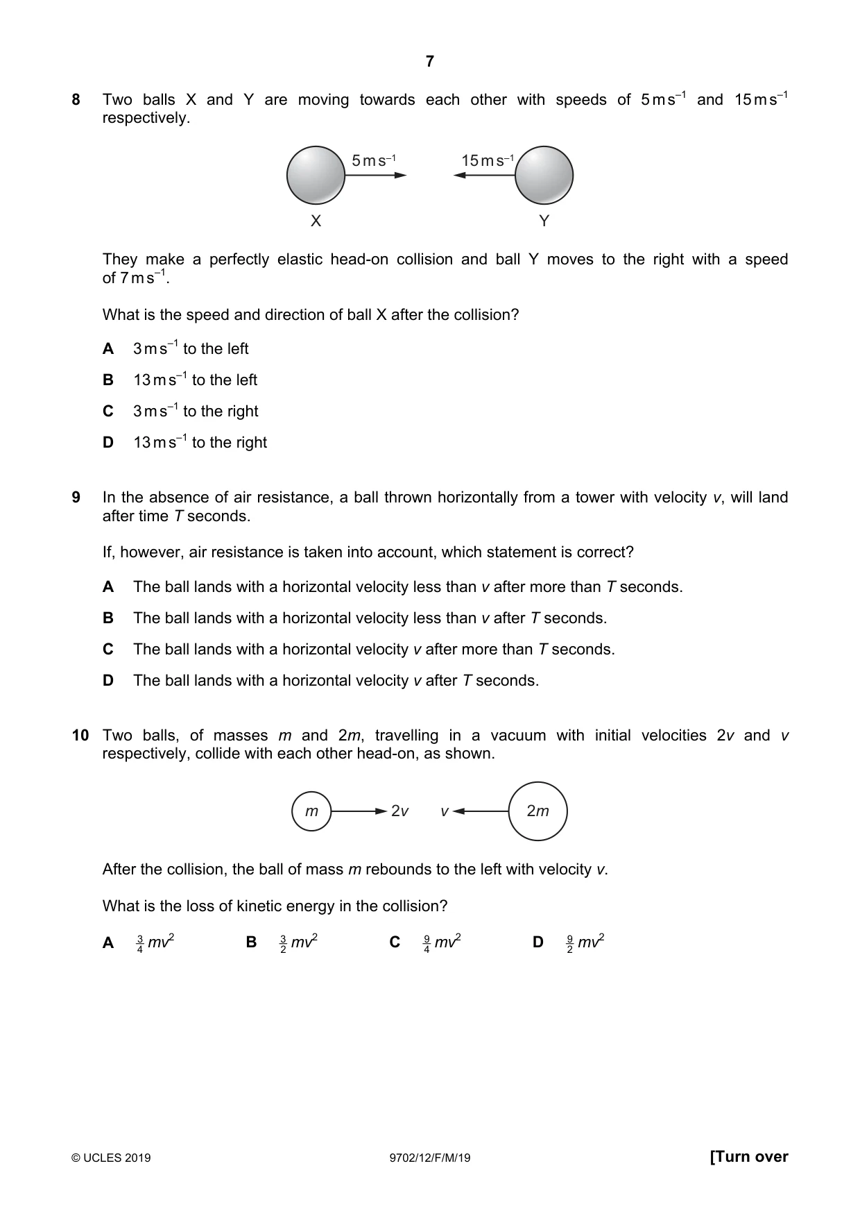 Cambridge A Level Physics 9702 2019 Feb/March Paper 1 · Variant 2 question paper, page 7 of 20