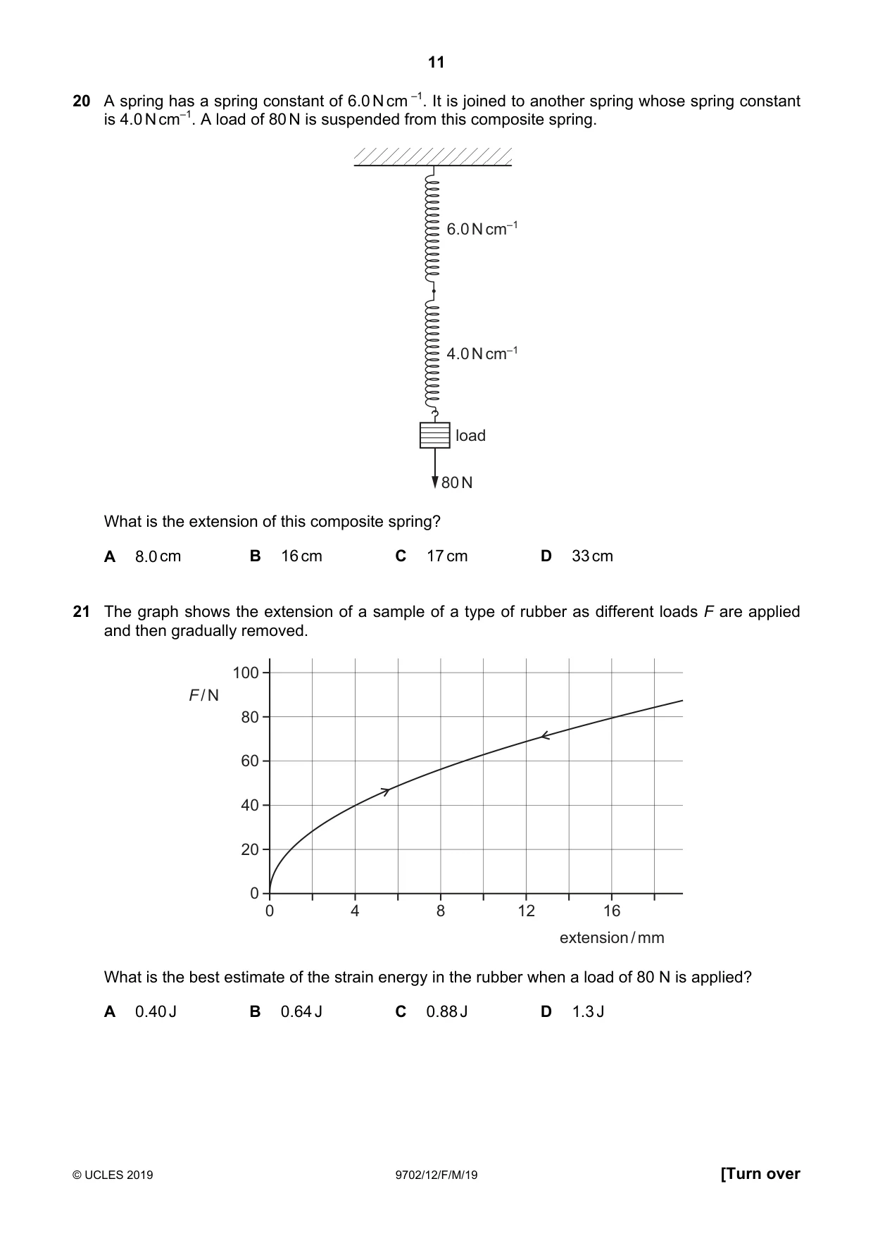 Cambridge A Level Physics 9702 2019 Feb/March Paper 1 · Variant 2 question paper, page 11 of 20