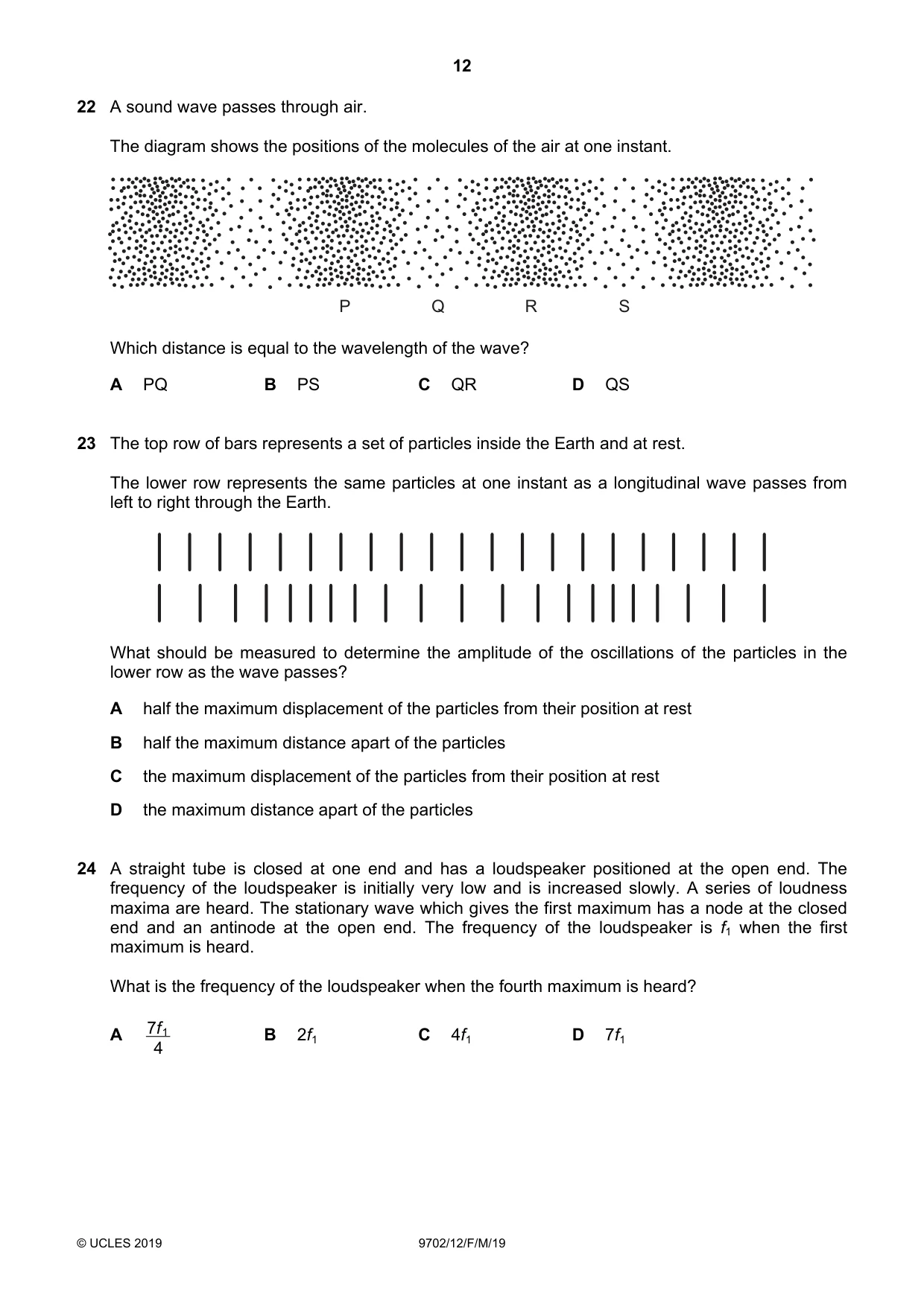Cambridge A Level Physics 9702 2019 Feb/March Paper 1 · Variant 2 question paper, page 12 of 20