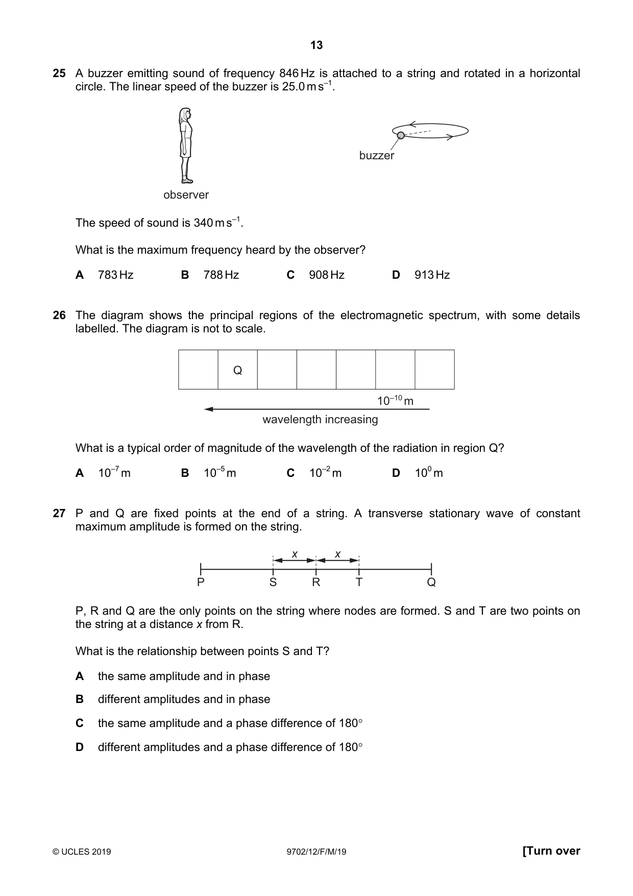 Cambridge A Level Physics 9702 2019 Feb/March Paper 1 · Variant 2 question paper, page 13 of 20