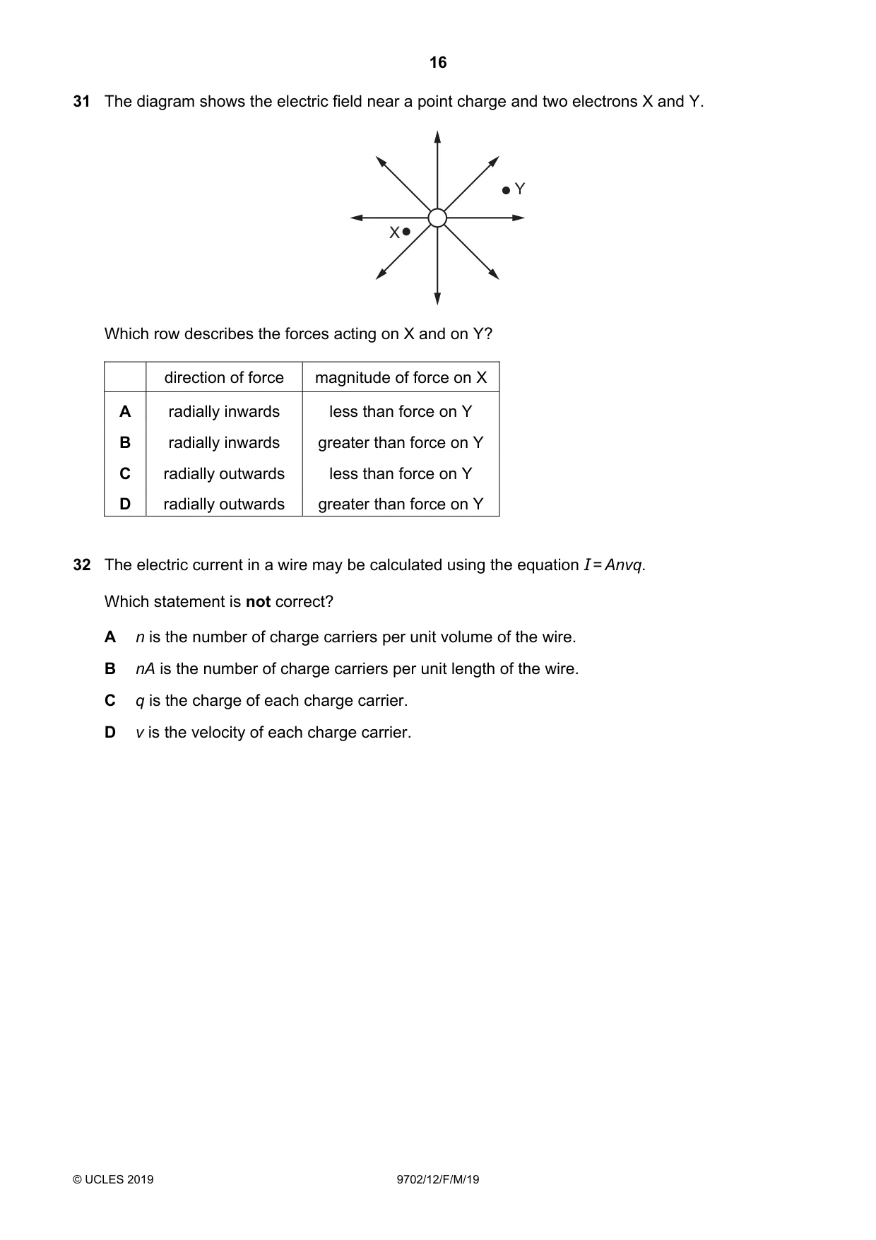 Cambridge A Level Physics 9702 2019 Feb/March Paper 1 · Variant 2 question paper, page 16 of 20