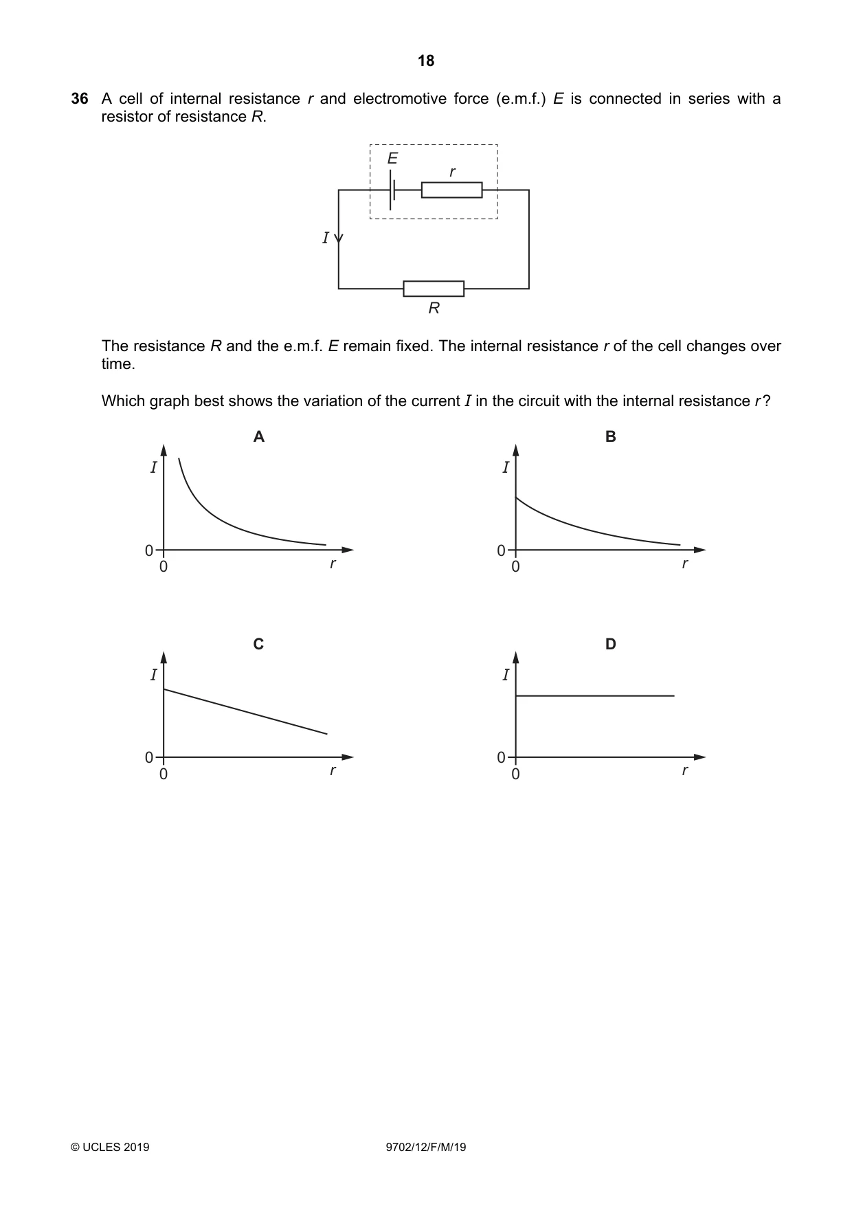 Cambridge A Level Physics 9702 2019 Feb/March Paper 1 · Variant 2 question paper, page 18 of 20