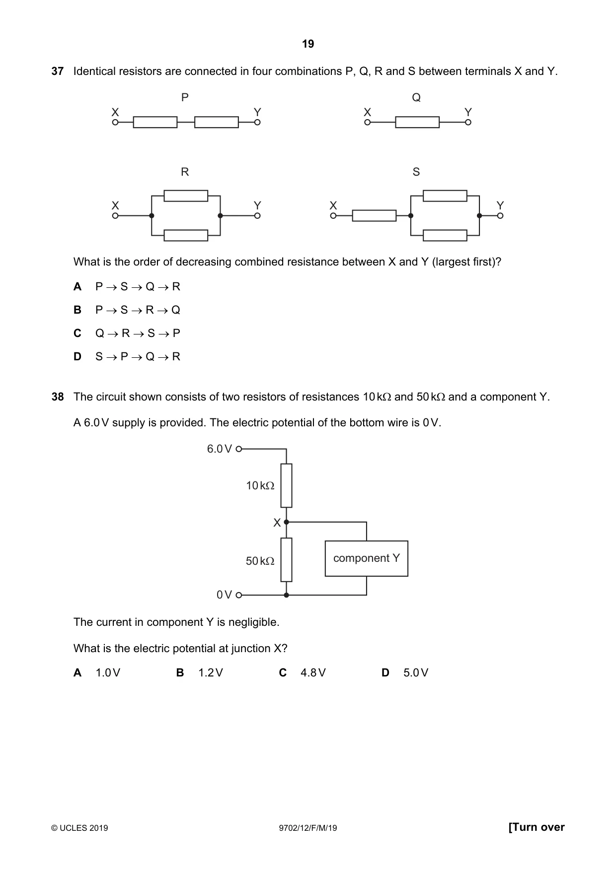 Cambridge A Level Physics 9702 2019 Feb/March Paper 1 · Variant 2 question paper, page 19 of 20