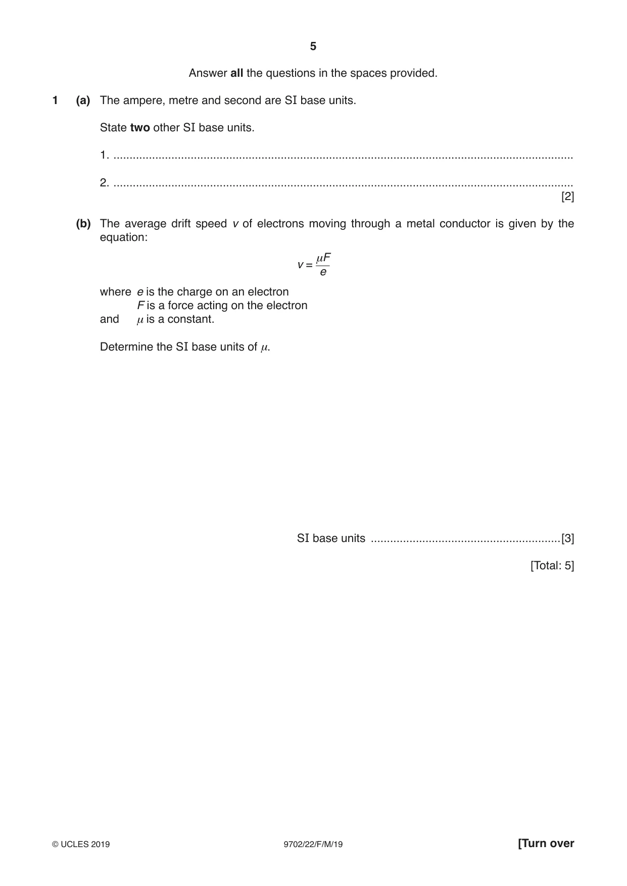 Cambridge A Level Physics 9702 2019 Feb/March Paper 2 · Variant 2 question paper, page 5 of 16