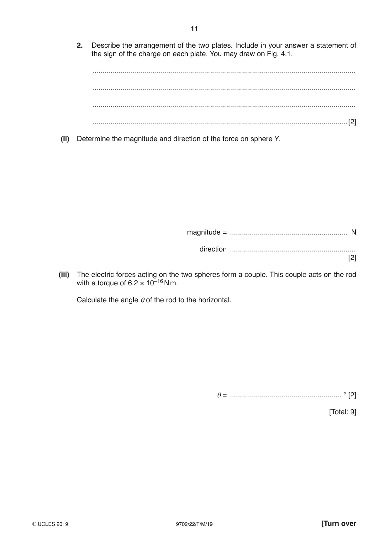 Cambridge A Level Physics 9702 2019 Feb/March Paper 2 · Variant 2 question paper, page 11 of 16