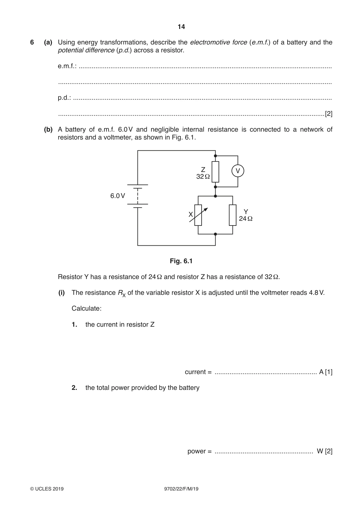 Cambridge A Level Physics 9702 2019 Feb/March Paper 2 · Variant 2 question paper, page 14 of 16