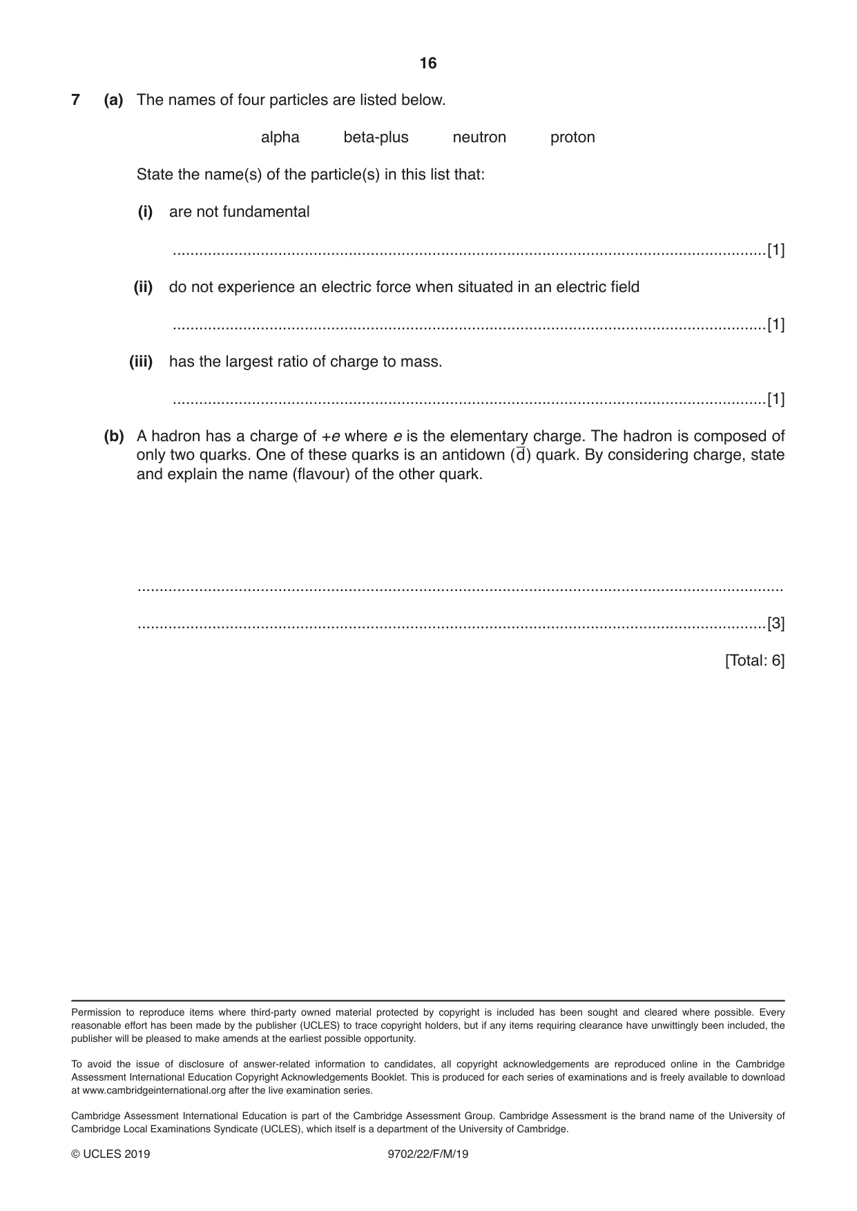 Cambridge A Level Physics 9702 2019 Feb/March Paper 2 · Variant 2 question paper, page 16 of 16