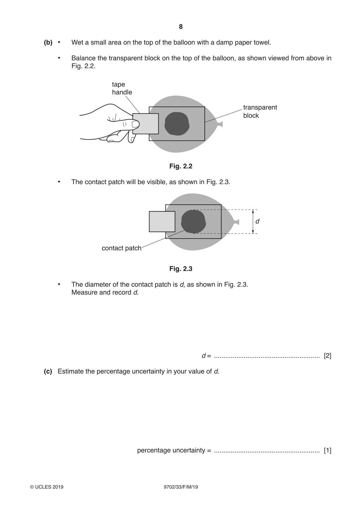 Cambridge A Level Physics 9702 2019 Feb/March Paper 3 · Variant 3 question paper, page 8 of 12
