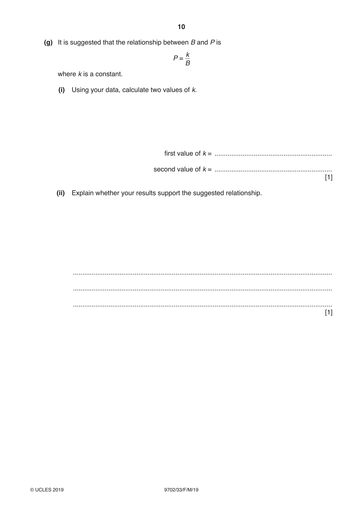 Cambridge A Level Physics 9702 2019 Feb/March Paper 3 · Variant 3 question paper, page 10 of 12