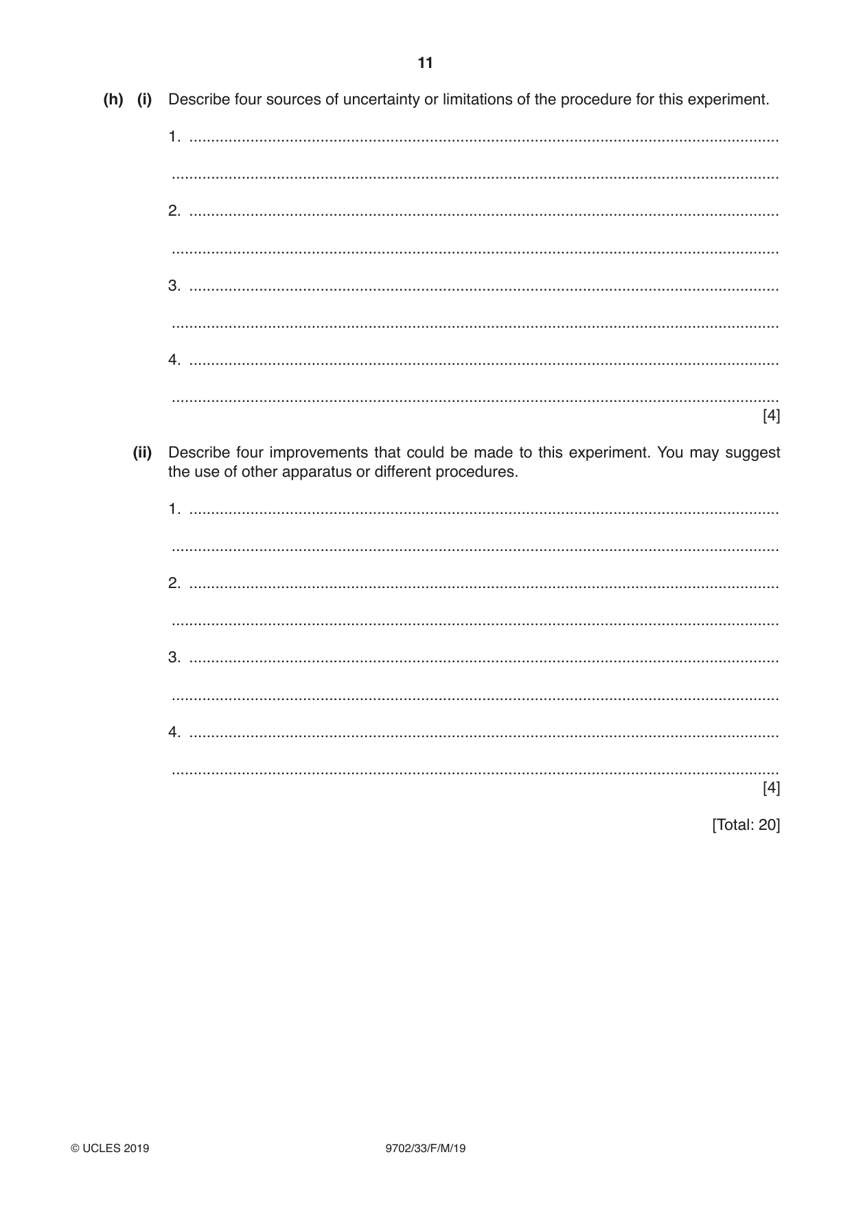 Cambridge A Level Physics 9702 2019 Feb/March Paper 3 · Variant 3 question paper, page 11 of 12