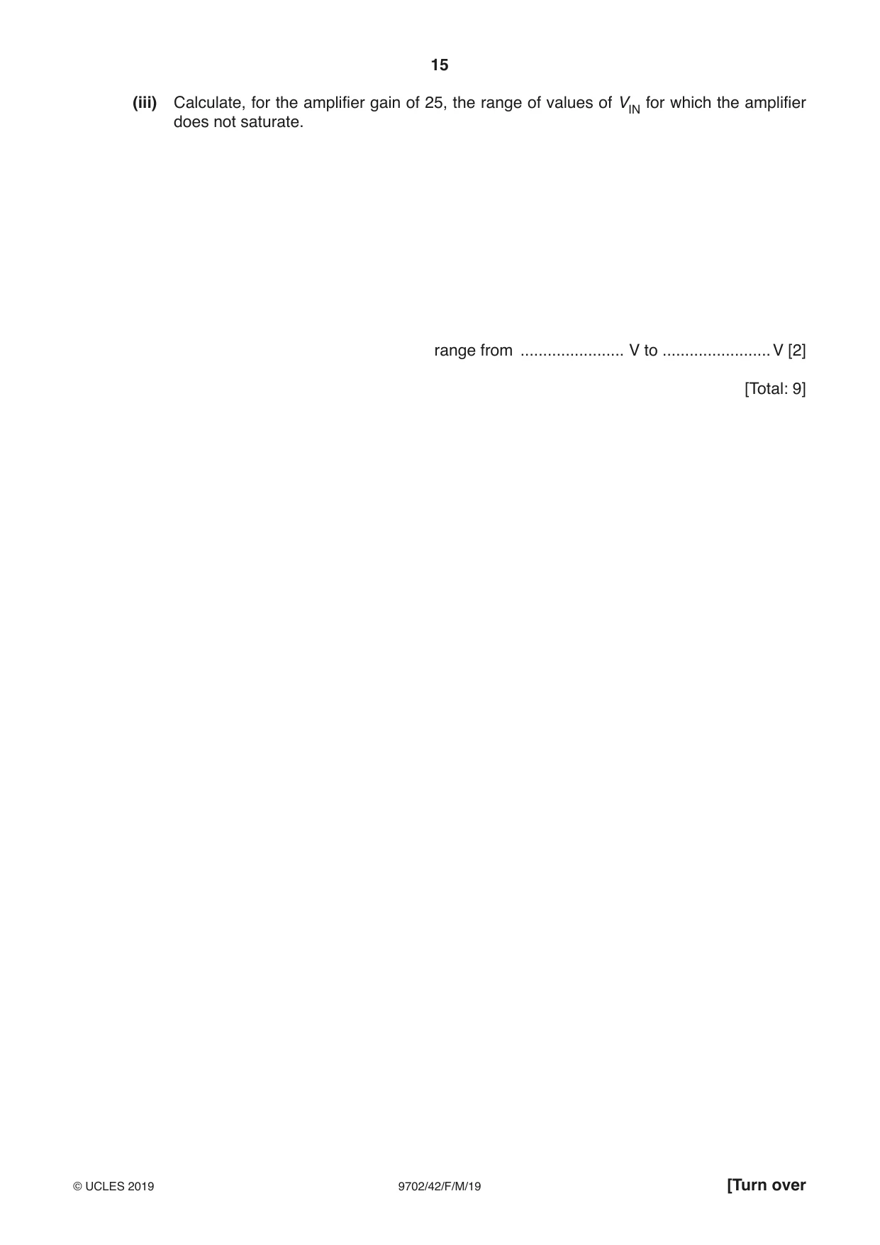 Cambridge A Level Physics 9702 2019 Feb/March Paper 4 · Variant 2 question paper, page 15 of 24