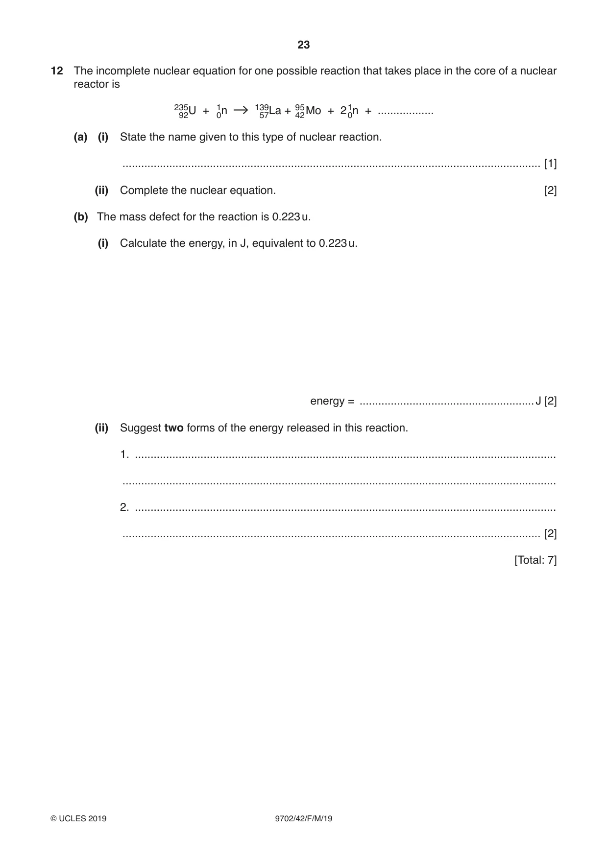 Cambridge A Level Physics 9702 2019 Feb/March Paper 4 · Variant 2 question paper, page 23 of 24