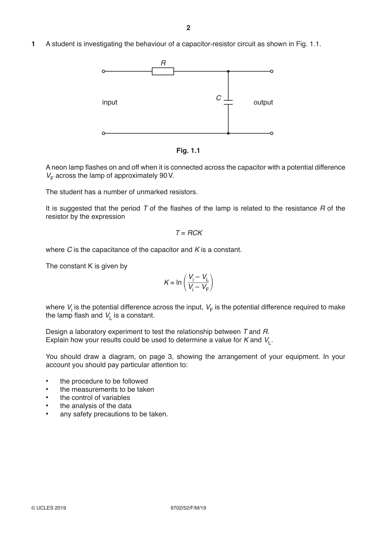 Cambridge A Level Physics 9702 2019 Feb/March Paper 5 · Variant 2 question paper, page 2 of 8