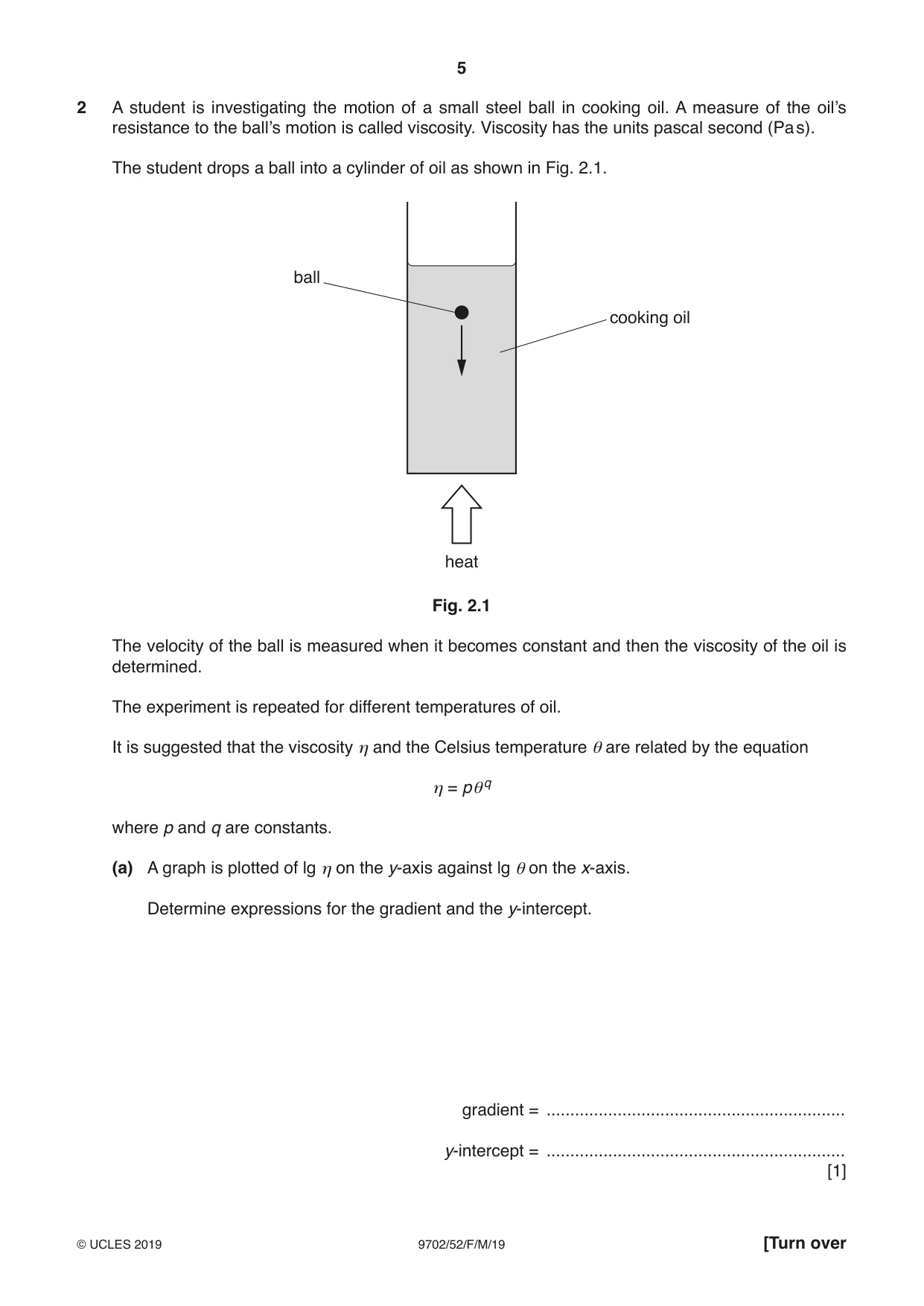 Cambridge A Level Physics 9702 2019 Feb/March Paper 5 · Variant 2 question paper, page 5 of 8
