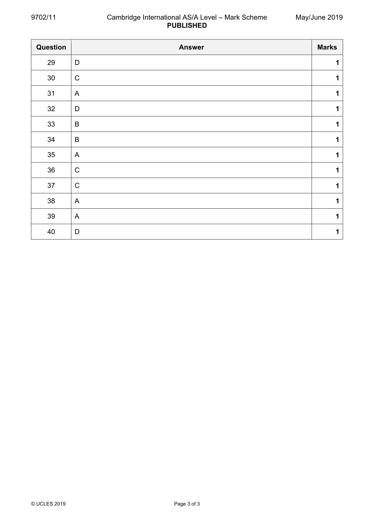 Mark scheme, page 3 of 3