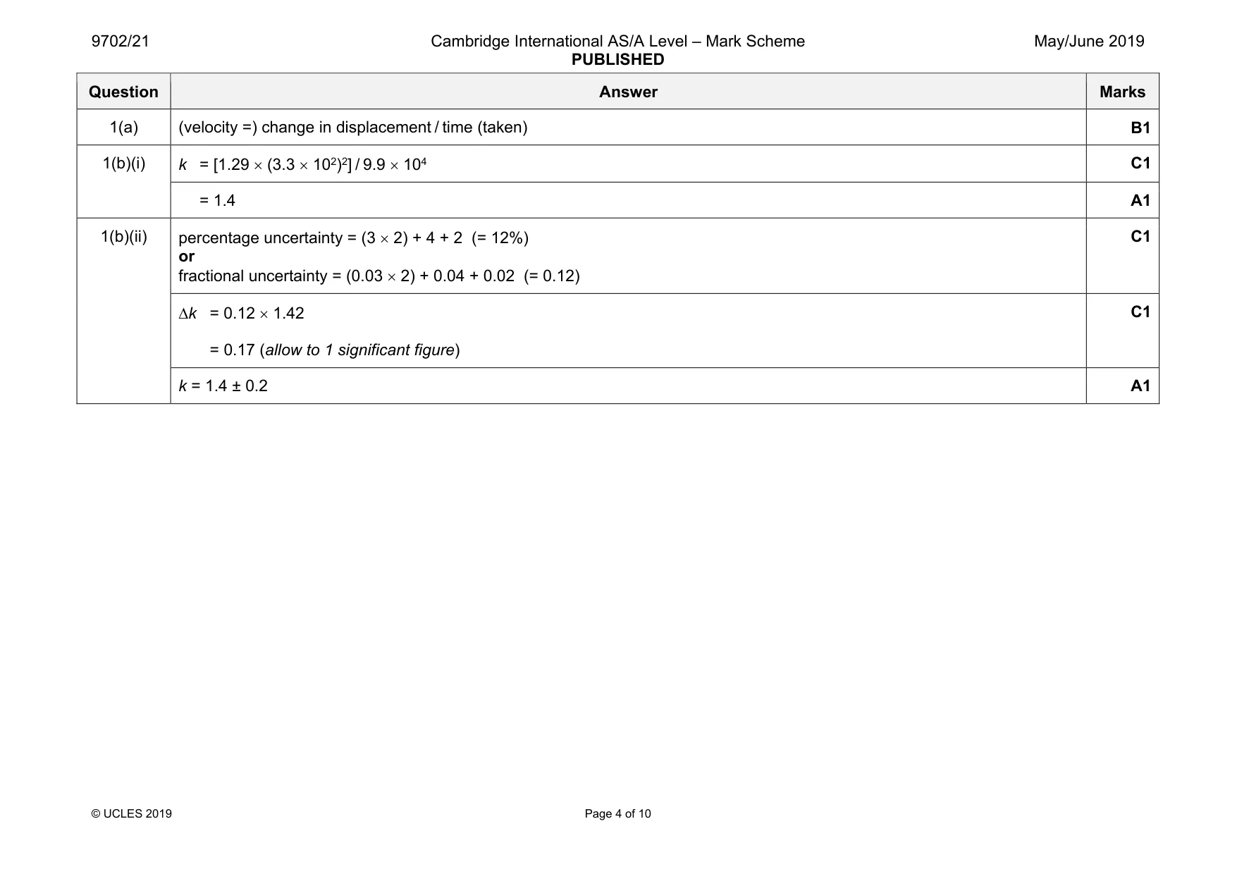 Mark scheme, page 4 of 10