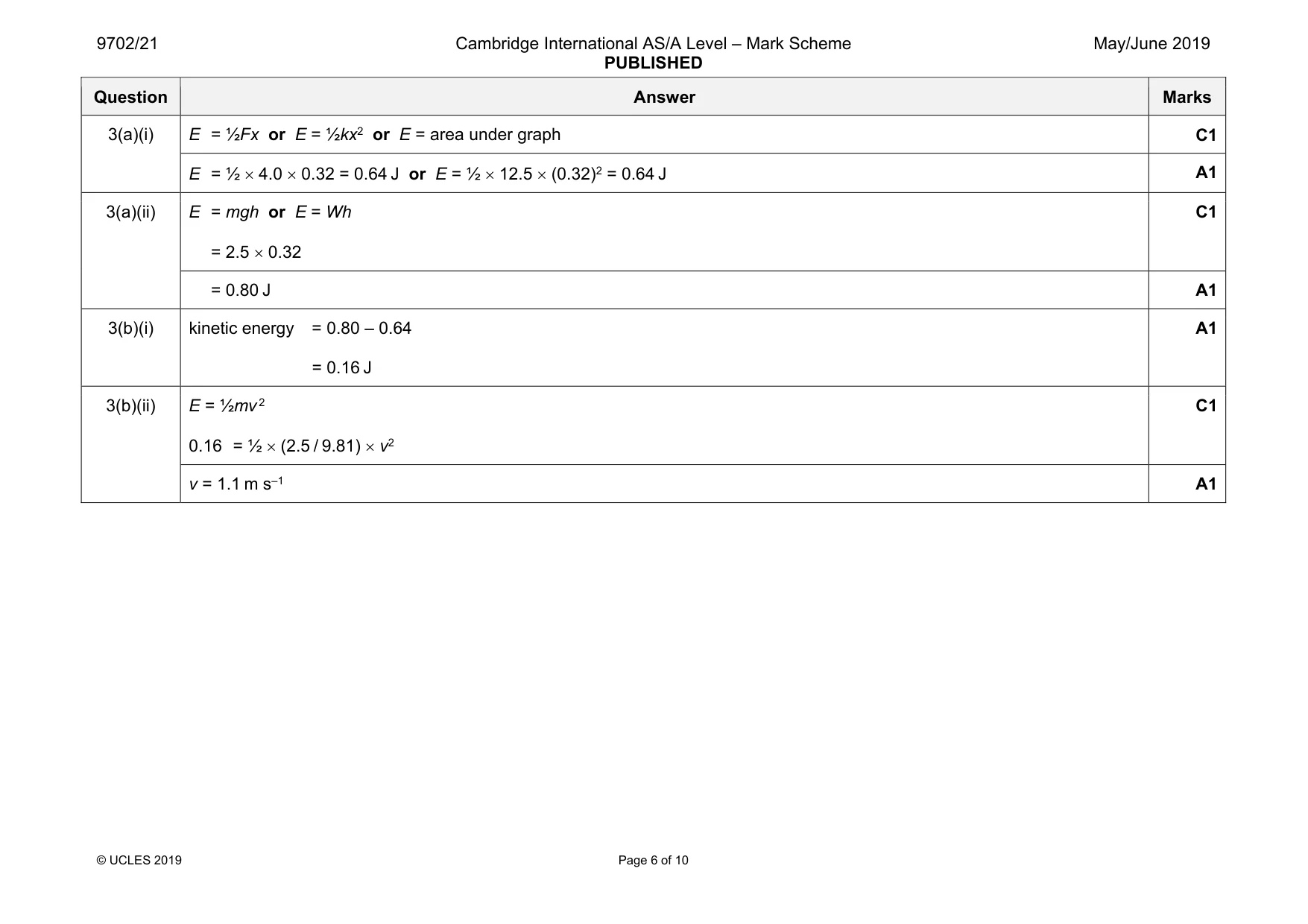 Mark scheme, page 6 of 10