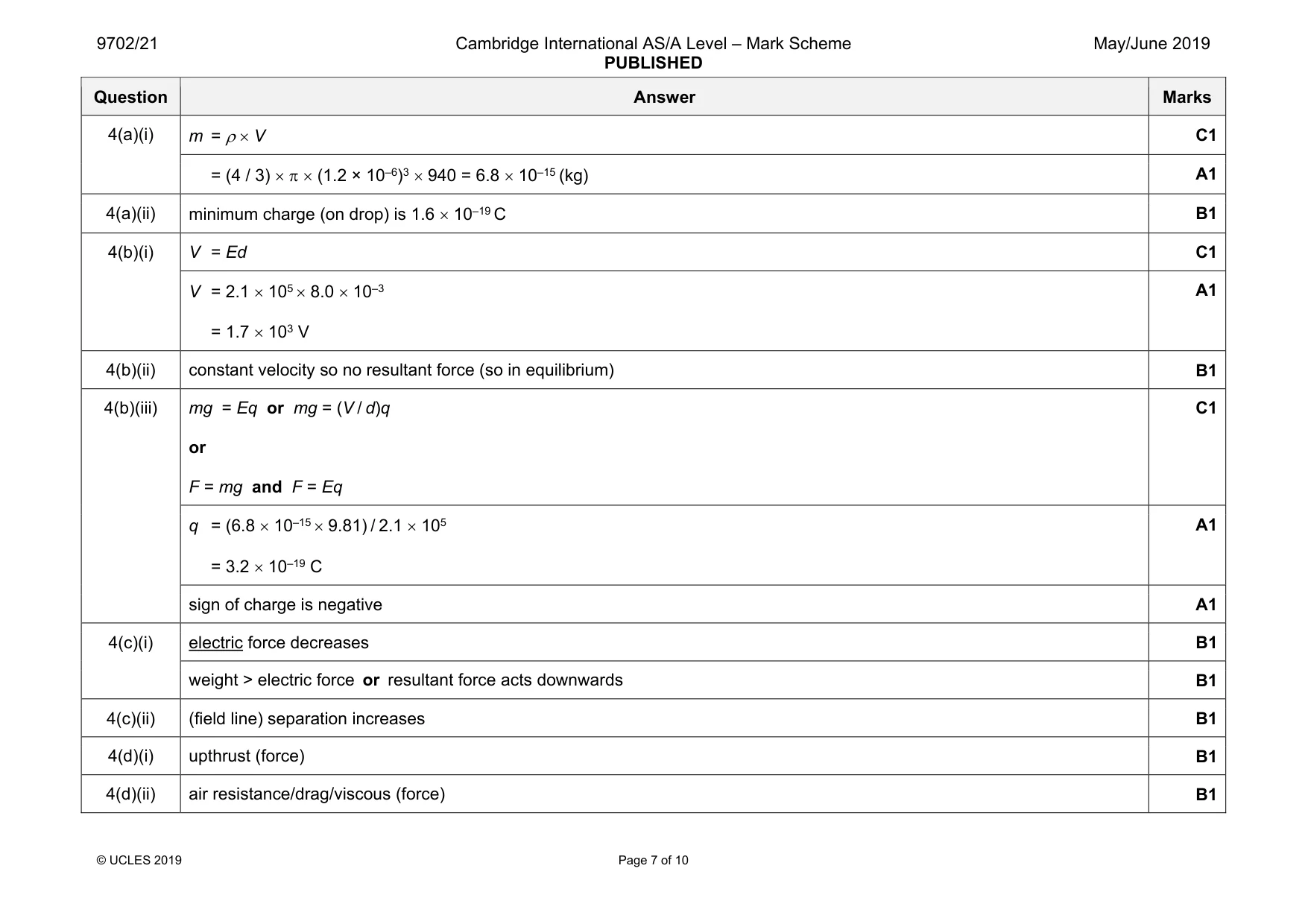 Mark scheme, page 7 of 10