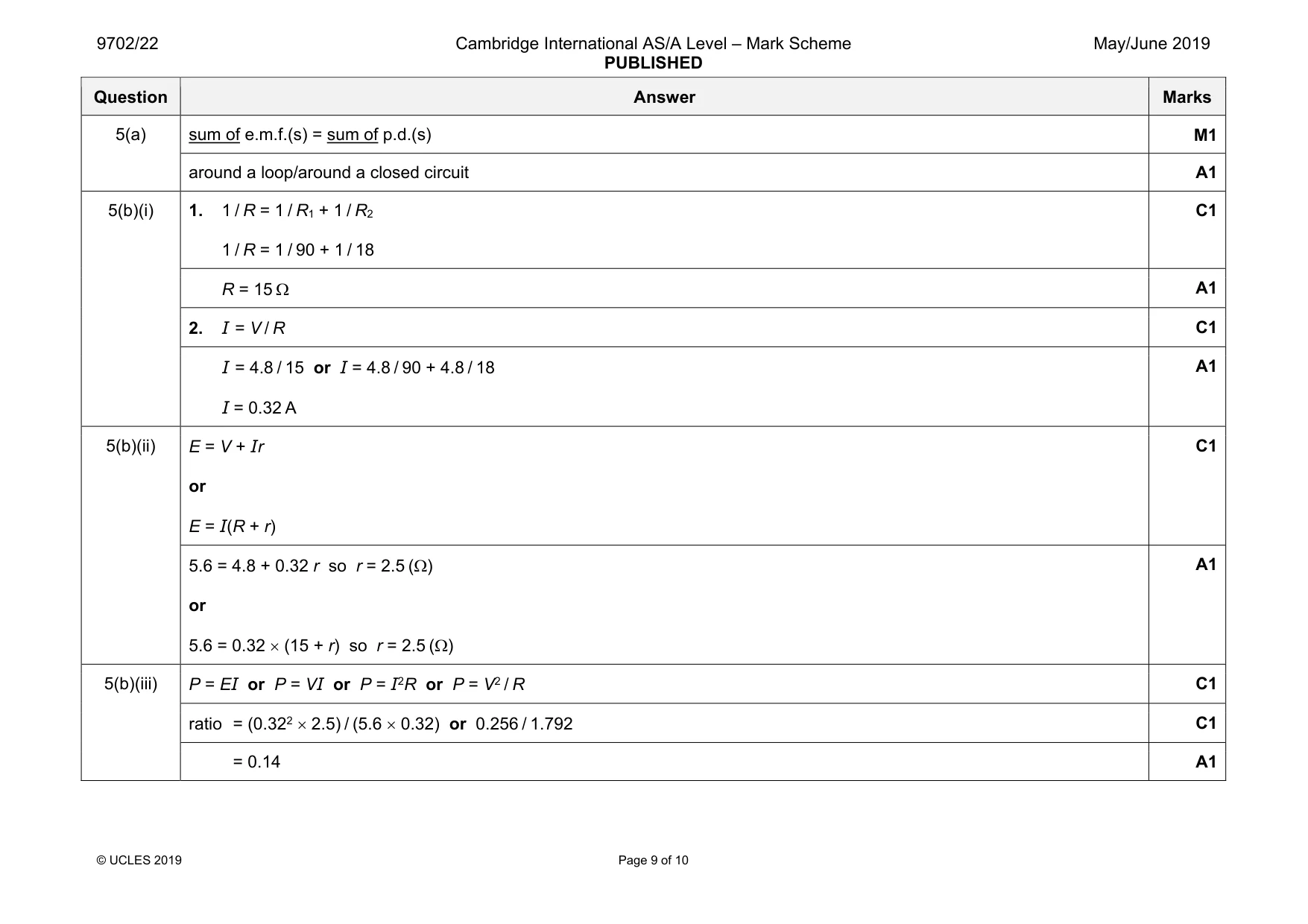 Mark scheme, page 9 of 10