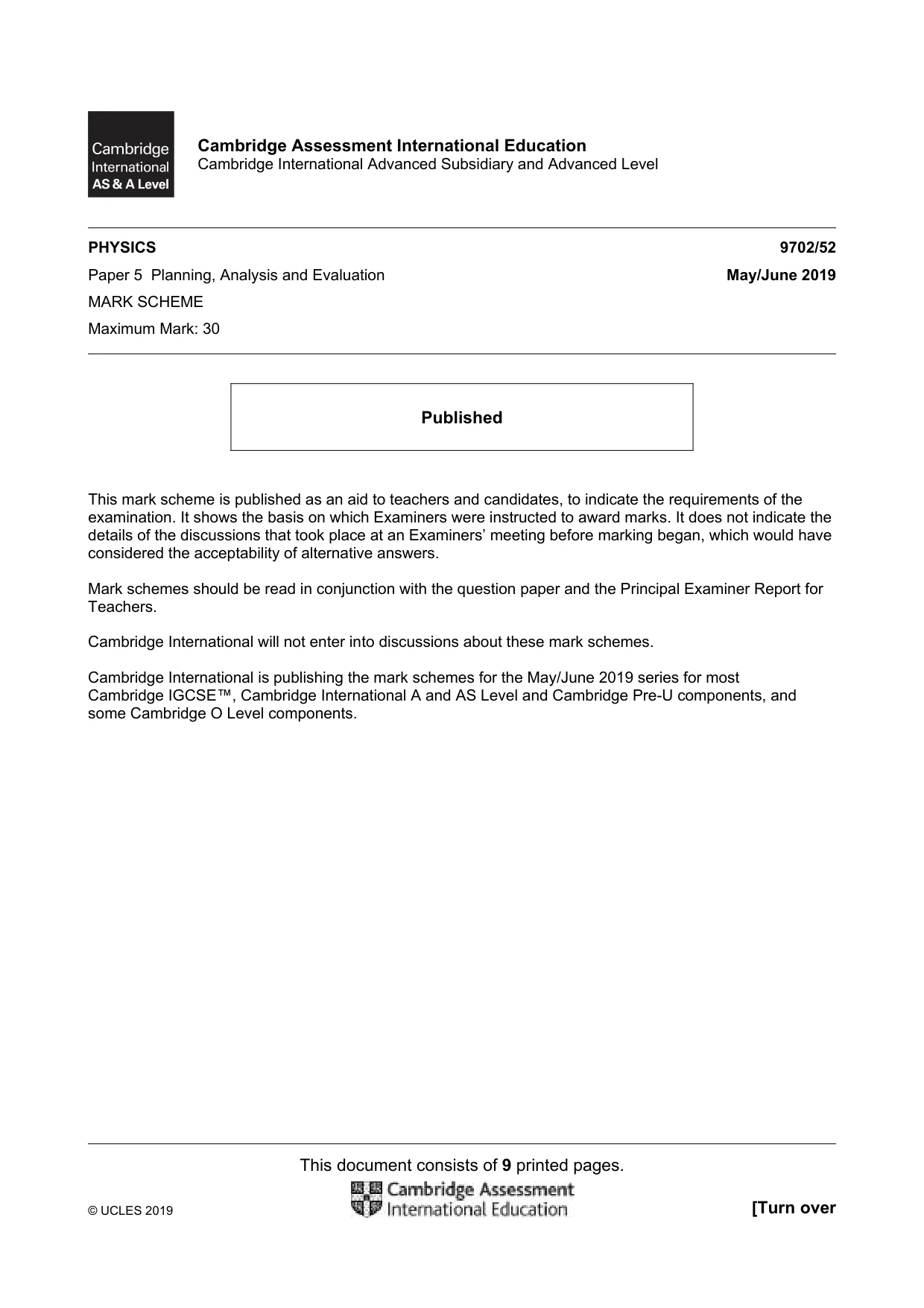 Mark scheme, page 1 of 9